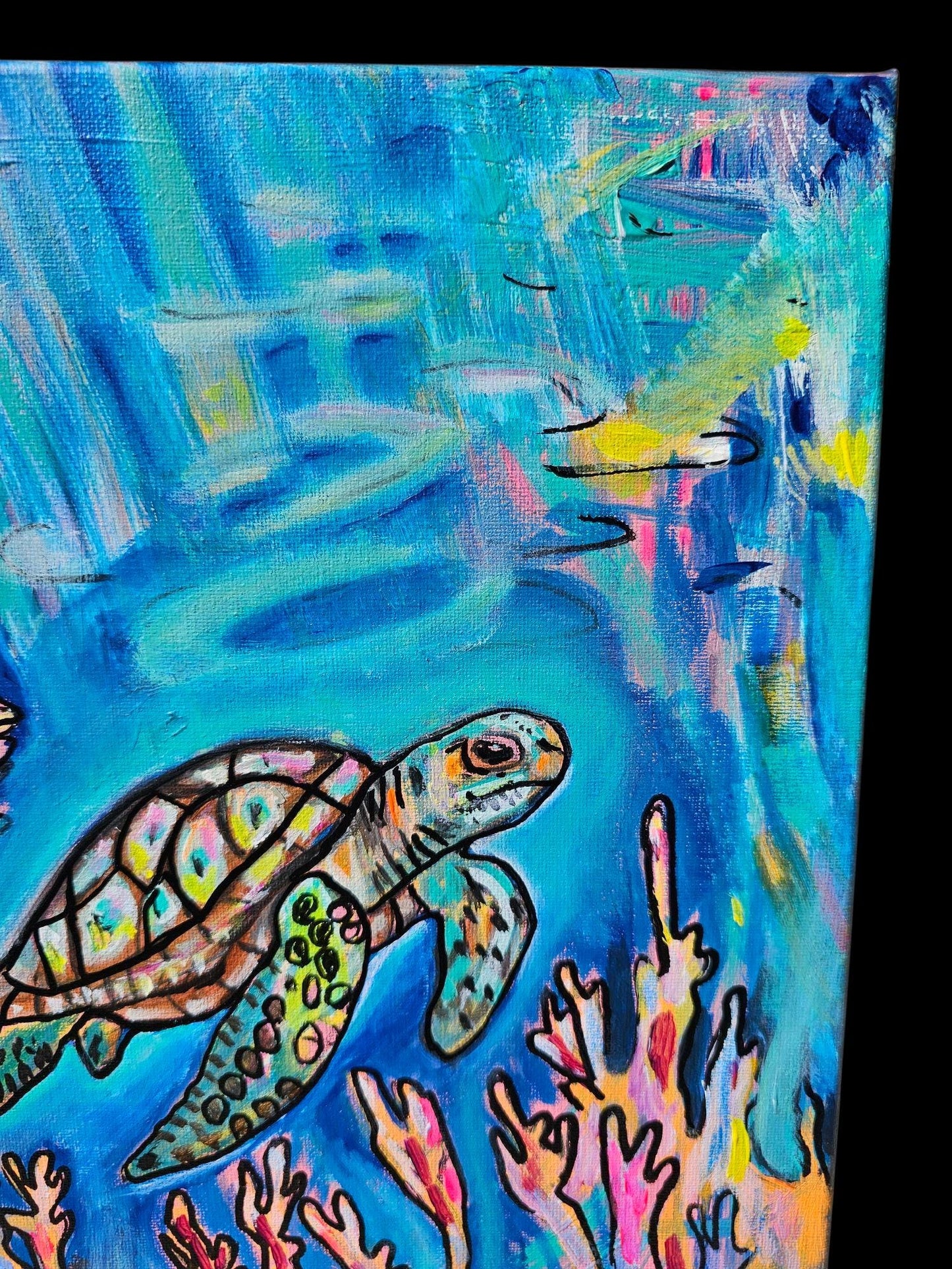 Original Sea Turtle Acrylic Painting: Vibrant Ocean Conservation Art