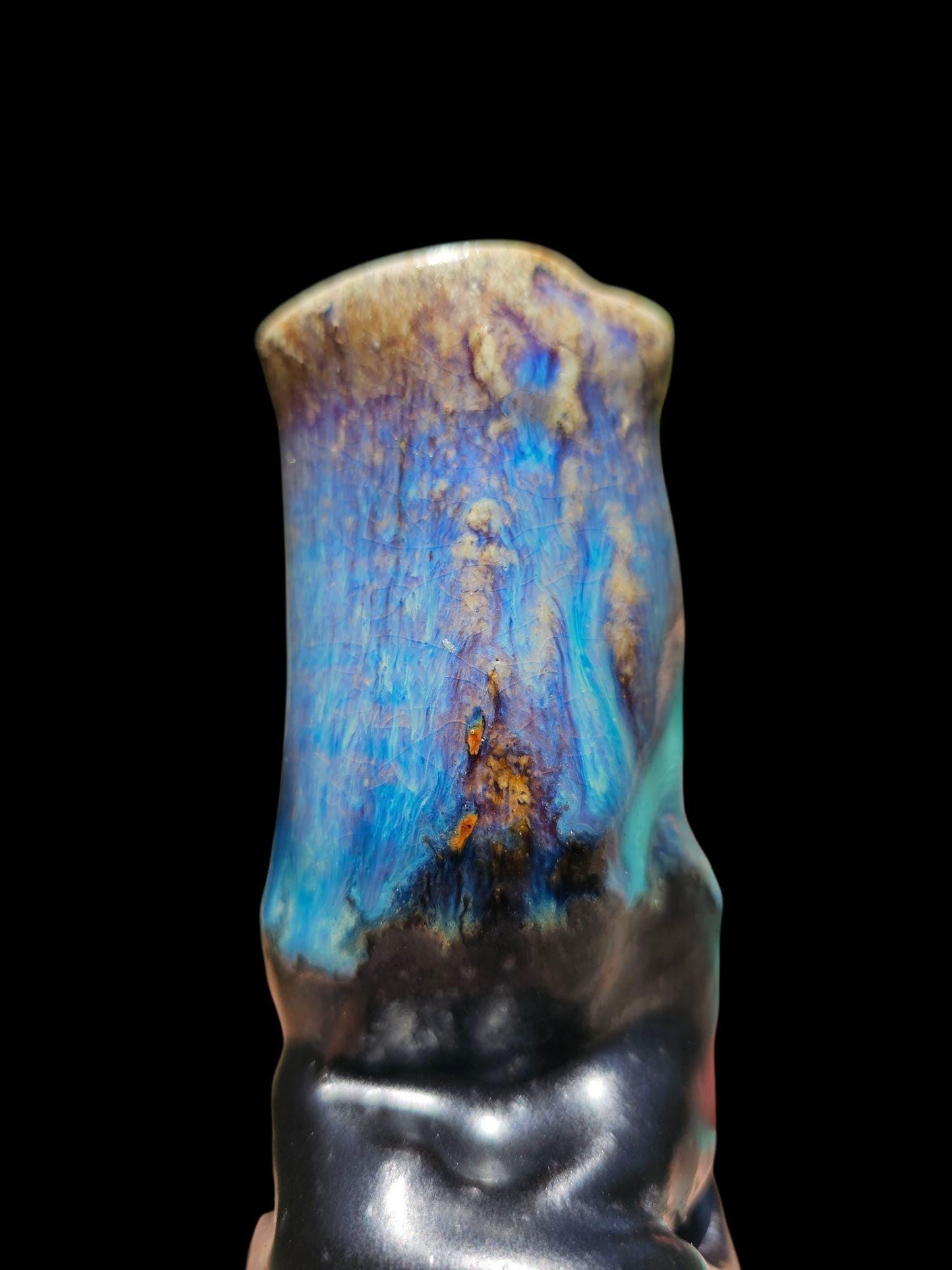 Sea Creature Bud Vase: Stoneware Pottery Sculpture, Black and Blue