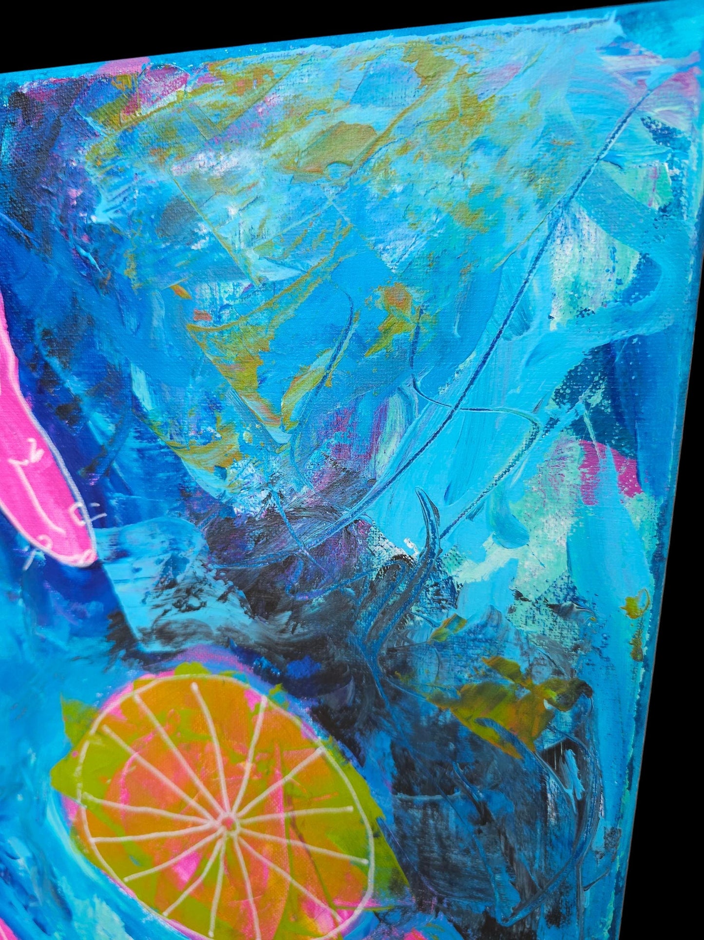 Koi Fish Abstract Painting: Modern Pink Green Canvas Wall Art