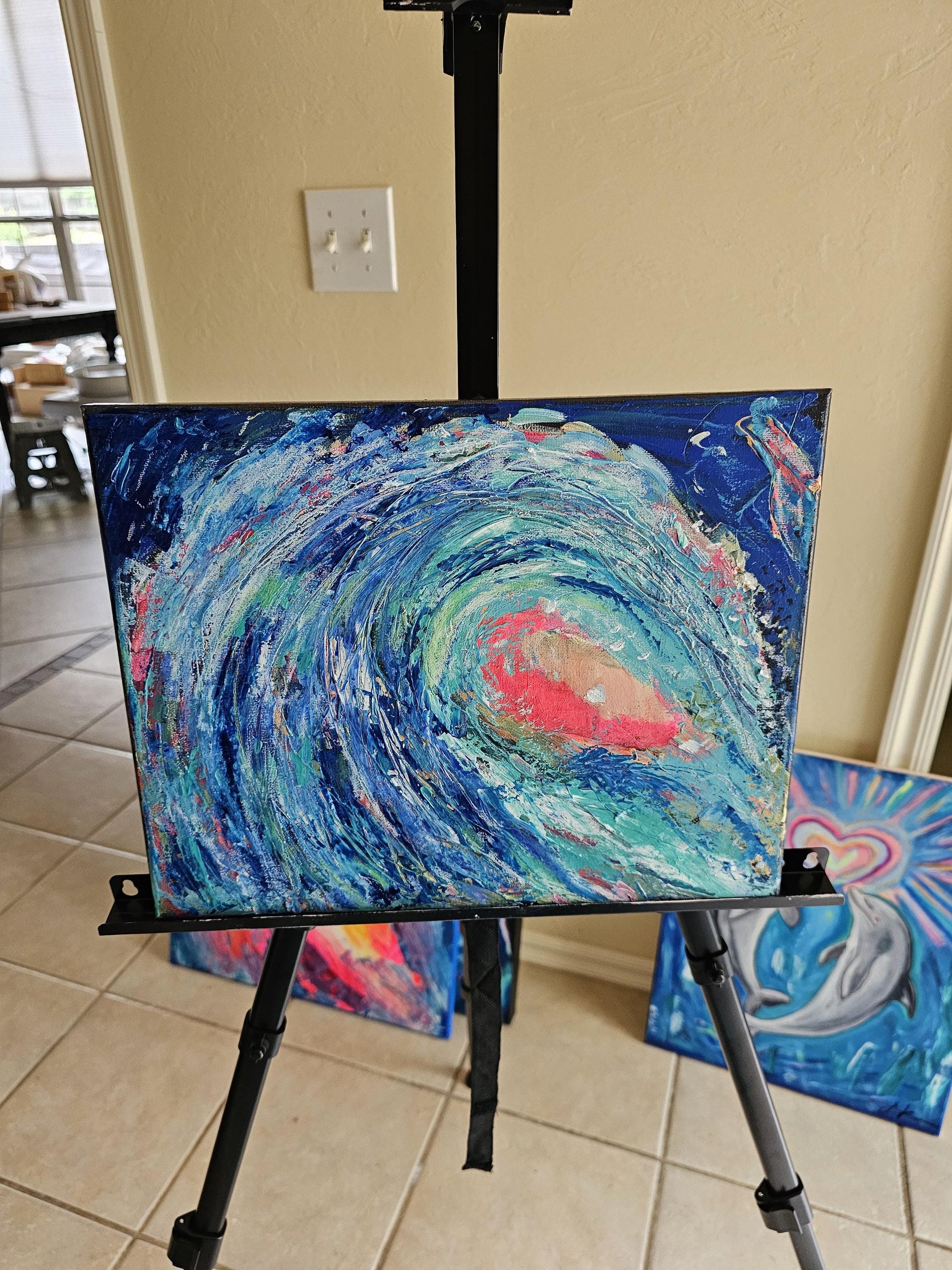 Original Acrylic Wave Painting: Vibrant Abstract Ocean Art, 11x14
