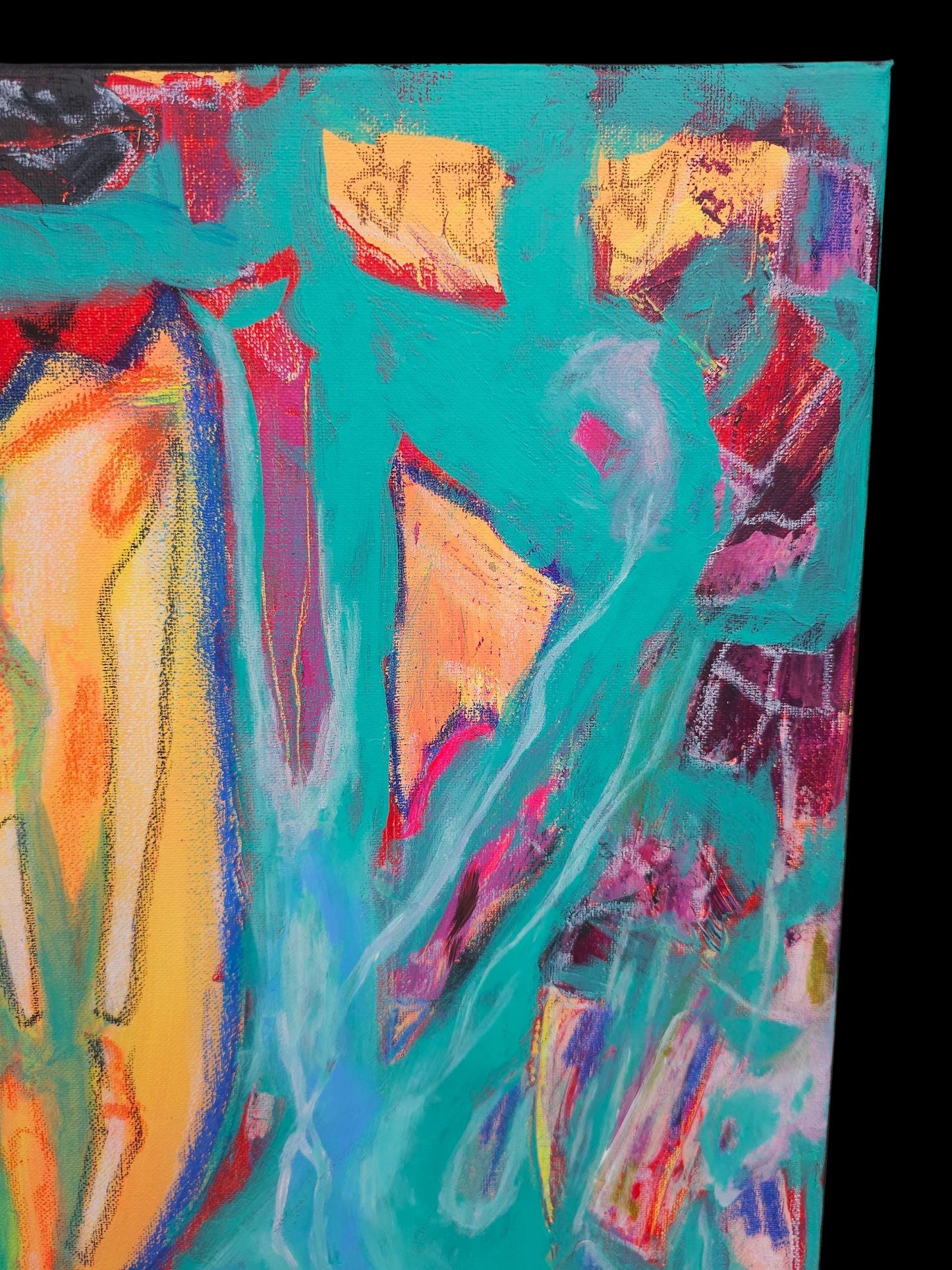 Original Abstract Painting: Teal Aqua Orange Canvas Art by Lin Kensington