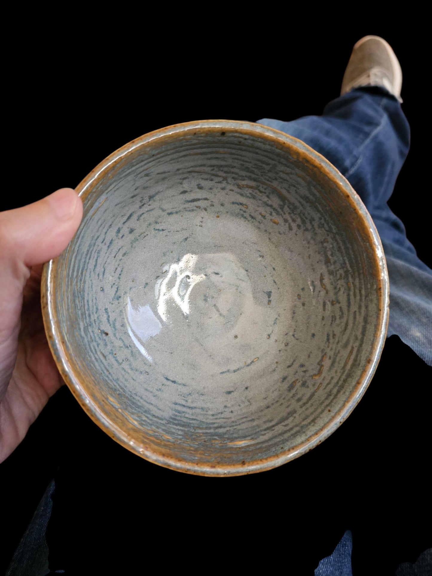 Blue Rutile Glaze Stoneware Chawan Tea Bowl: Footed Ceramic Art