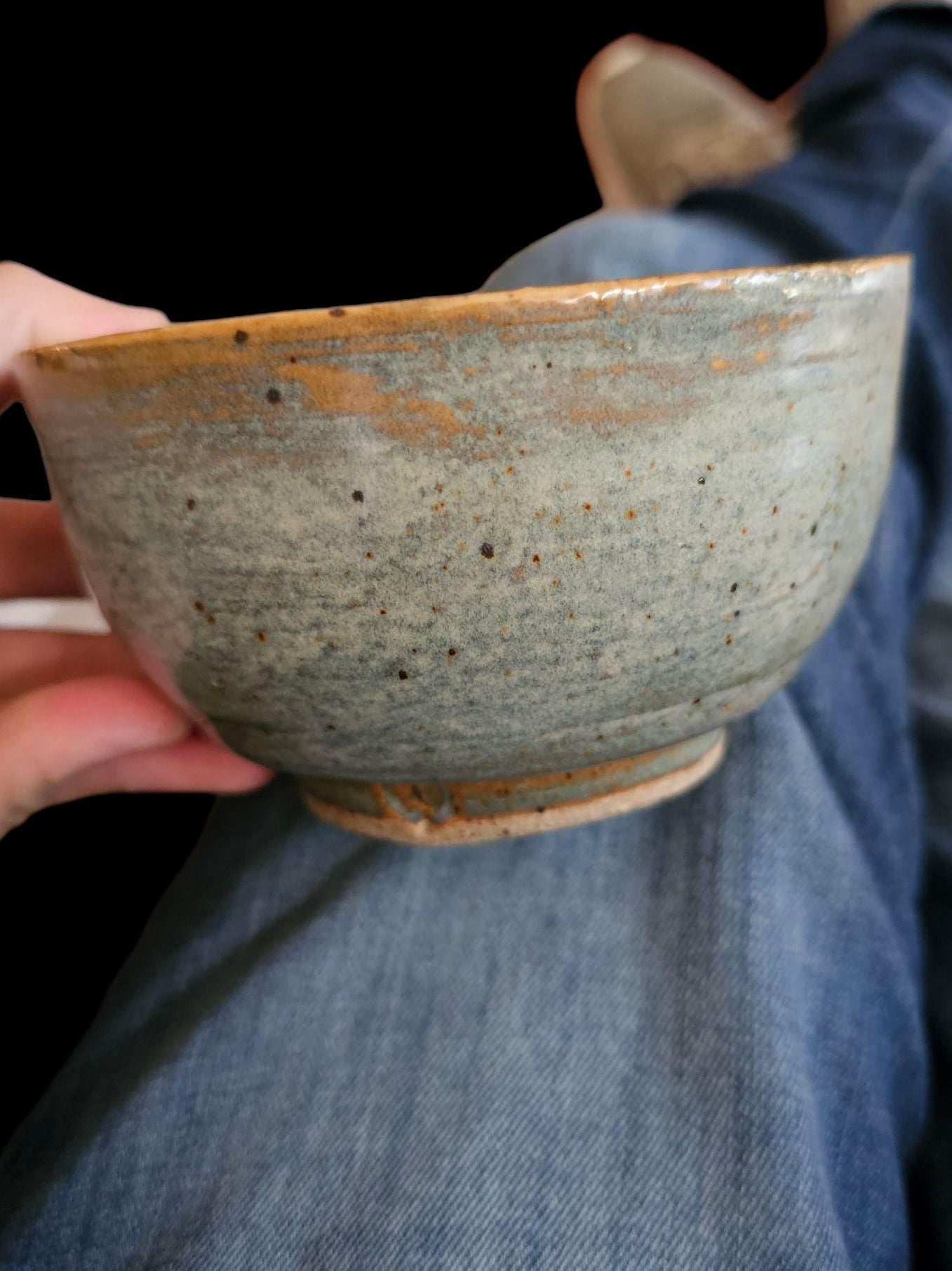Blue Rutile Glaze Stoneware Chawan Tea Bowl: Footed Ceramic Art
