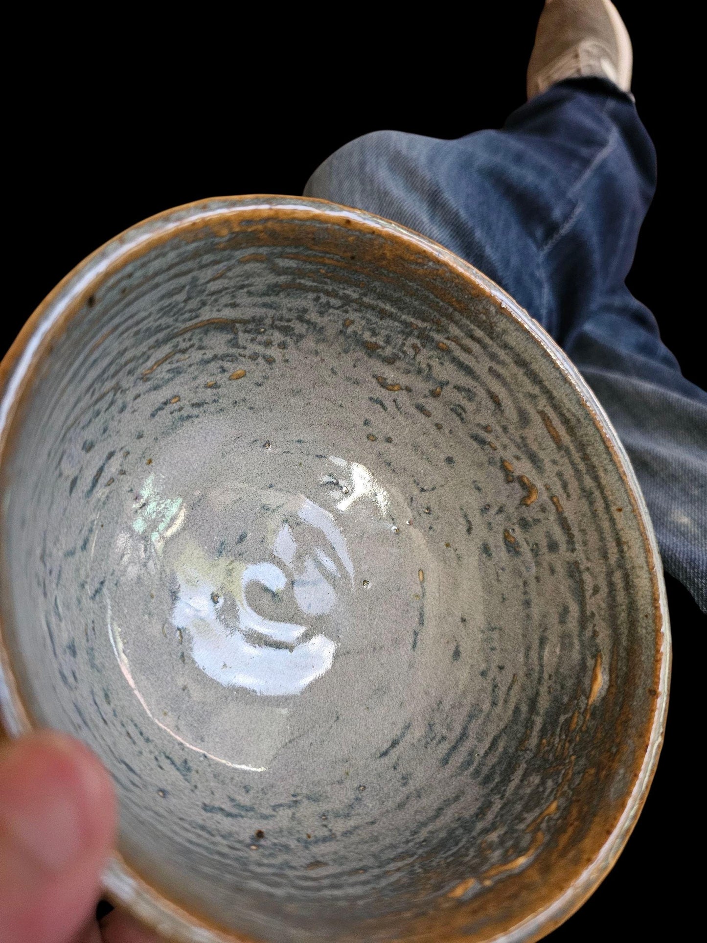 Blue Rutile Glaze Stoneware Chawan Tea Bowl: Footed Ceramic Art