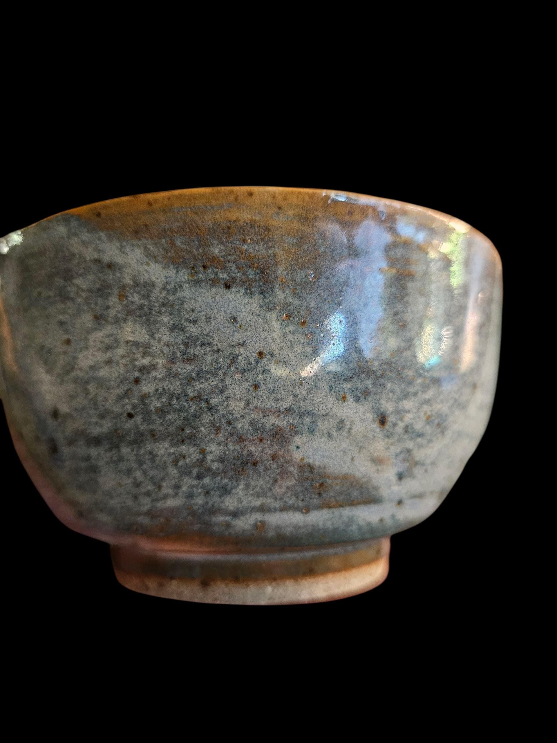 Blue Rutile Glaze Stoneware Chawan Tea Bowl: Footed Ceramic Art