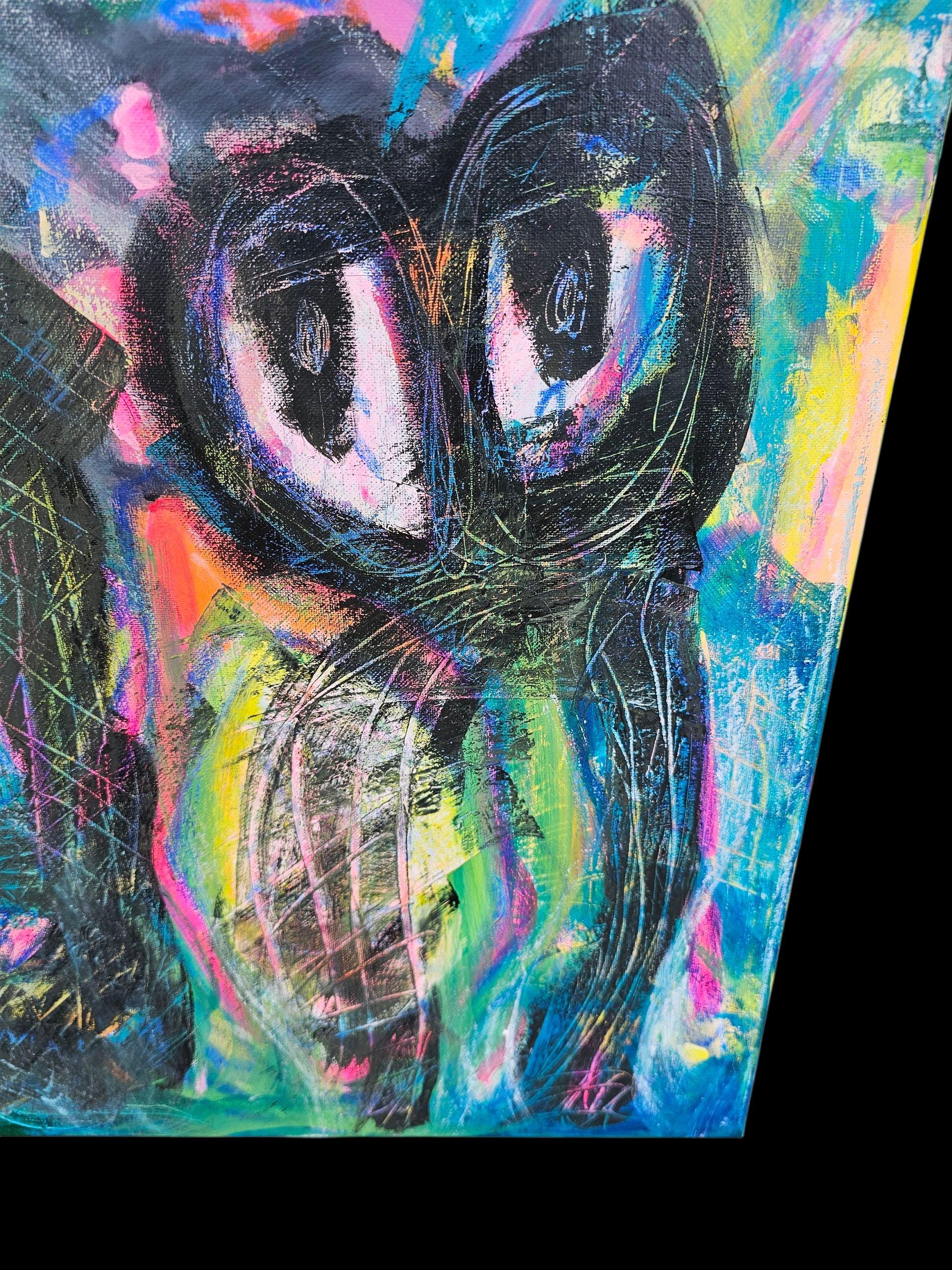 Original Abstract Figure Painting: Vivid Pink Mixed Media Canvas Art