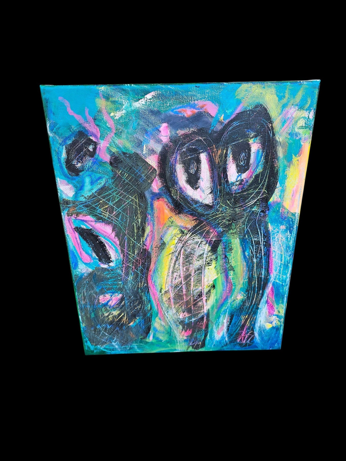 Cowboy Cat Painting: Whimsical Acrylic Art, 12x12 Original Canvas Meowdy couple bold colors