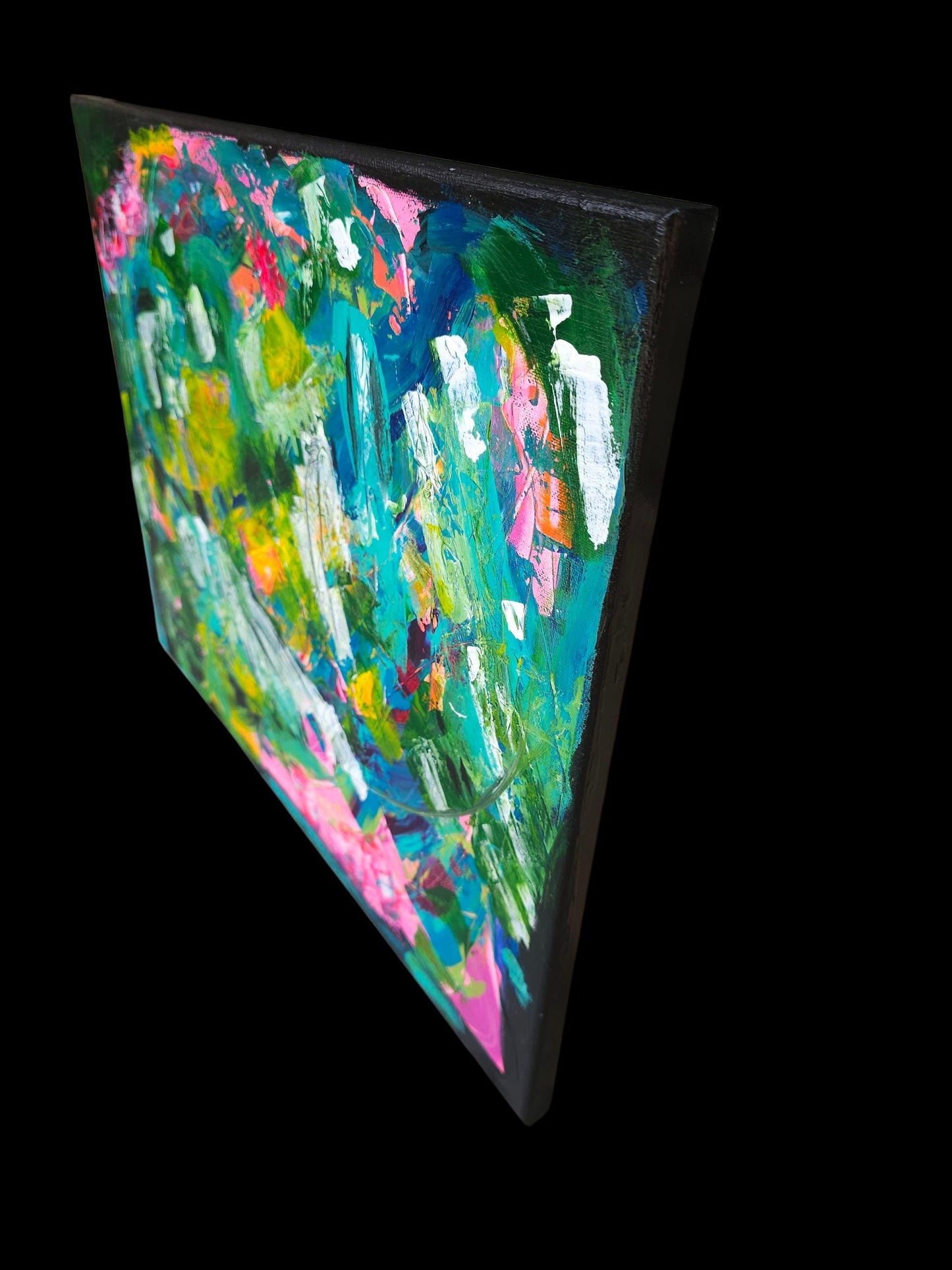 Jungle Abstract Painting: Bright Pink & Green Modern Art, 16x20 Canvas