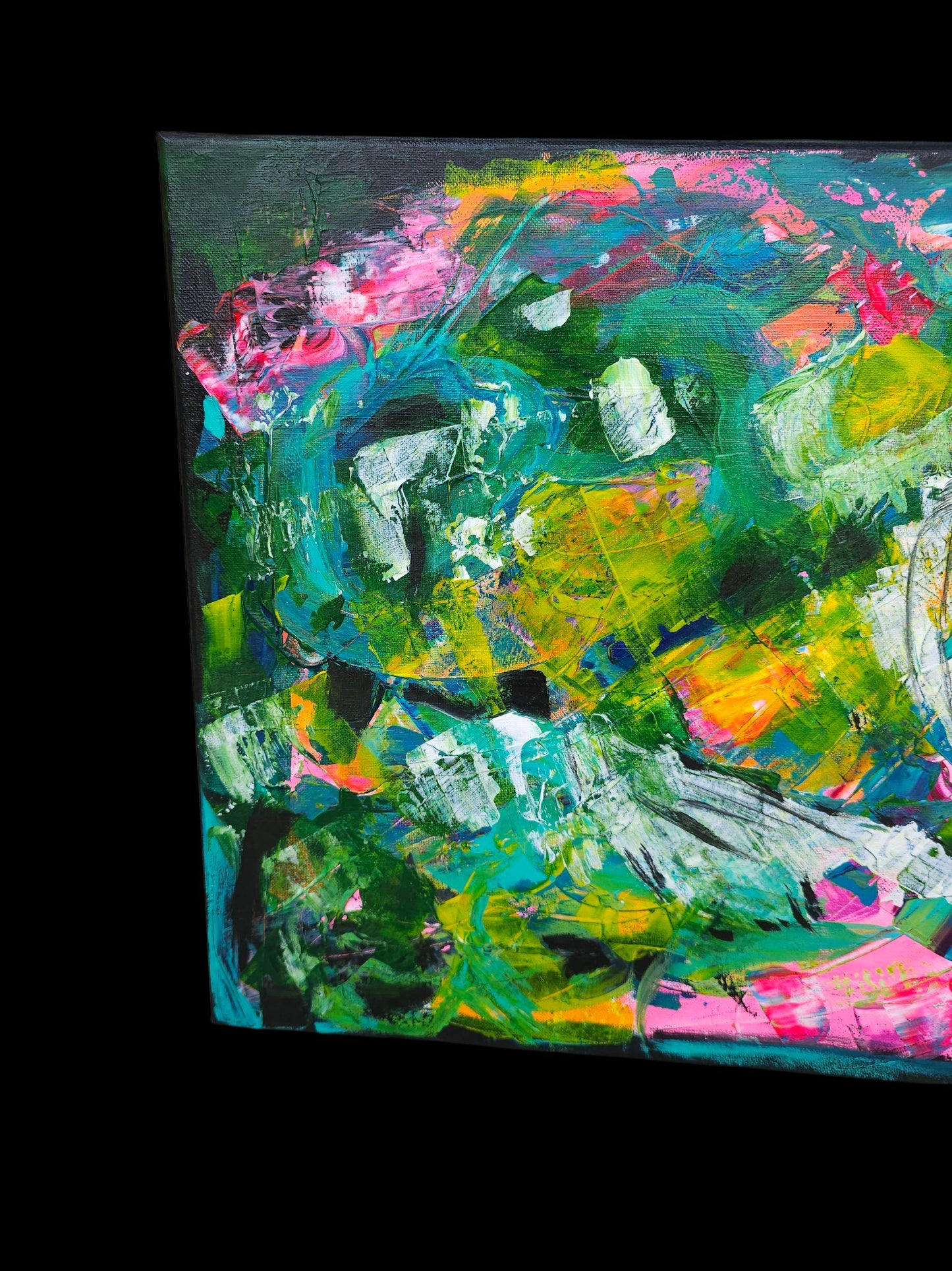 Jungle Abstract Painting: Bright Pink & Green Modern Art, 16x20 Canvas