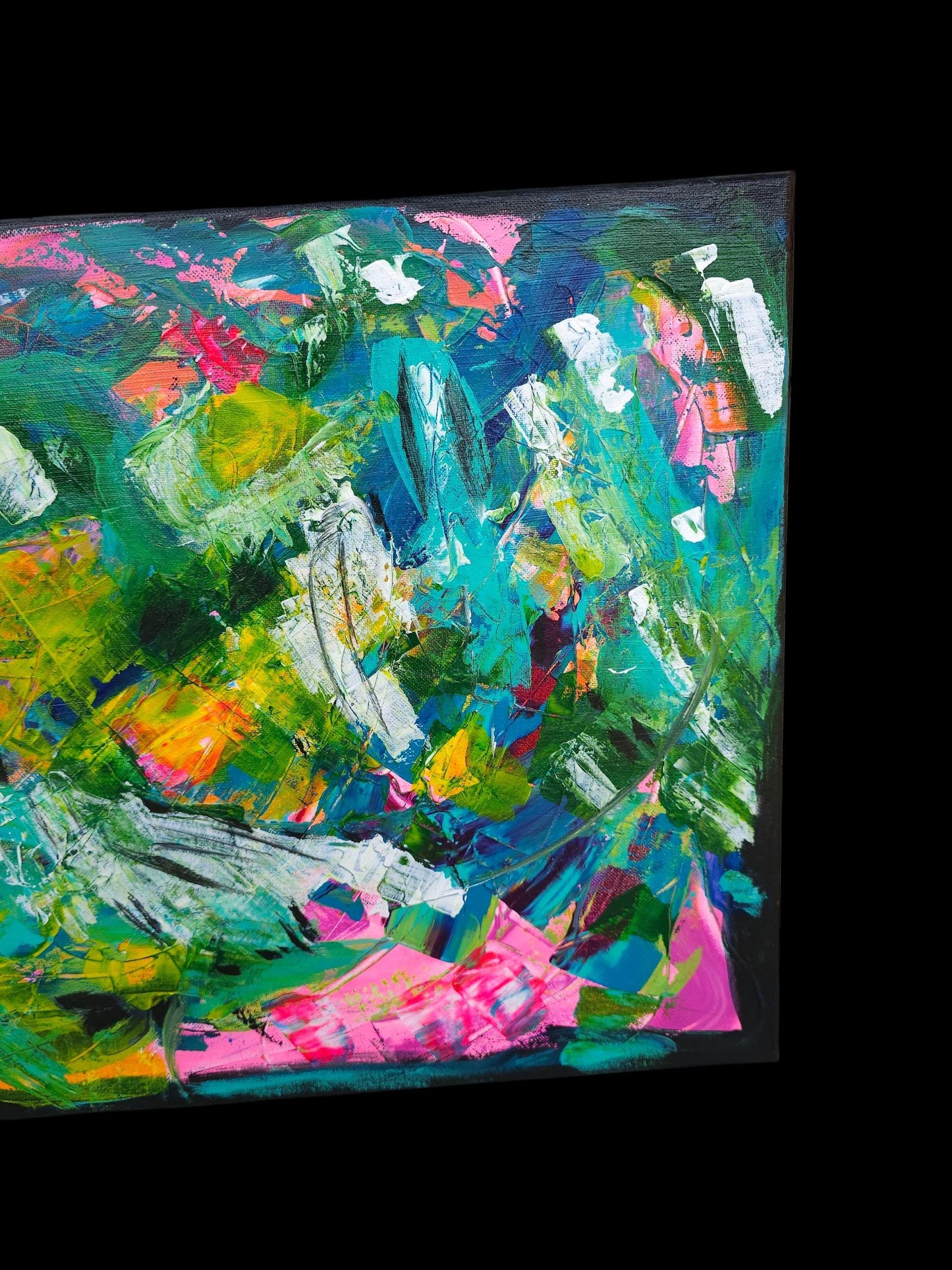 Jungle Abstract Painting: Bright Pink & Green Modern Art, 16x20 Canvas