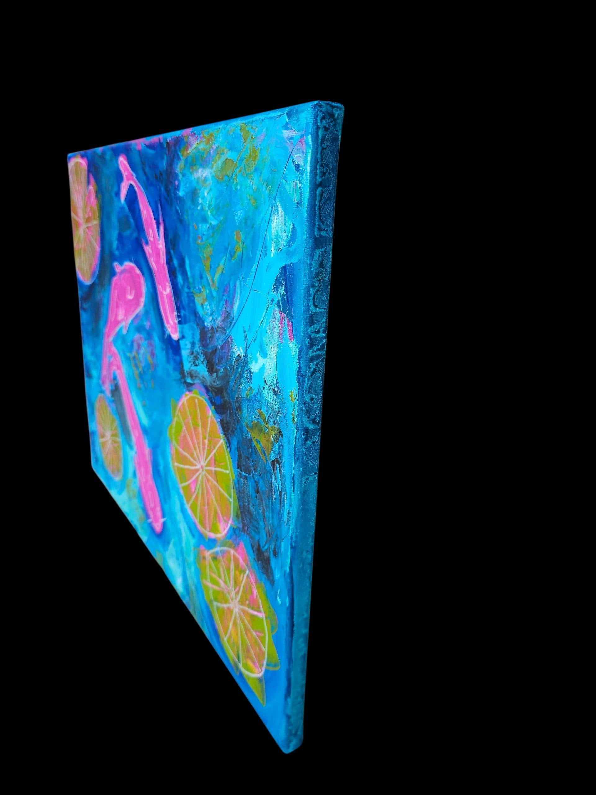 Koi Fish Abstract Painting: Modern Pink Green Canvas Wall Art