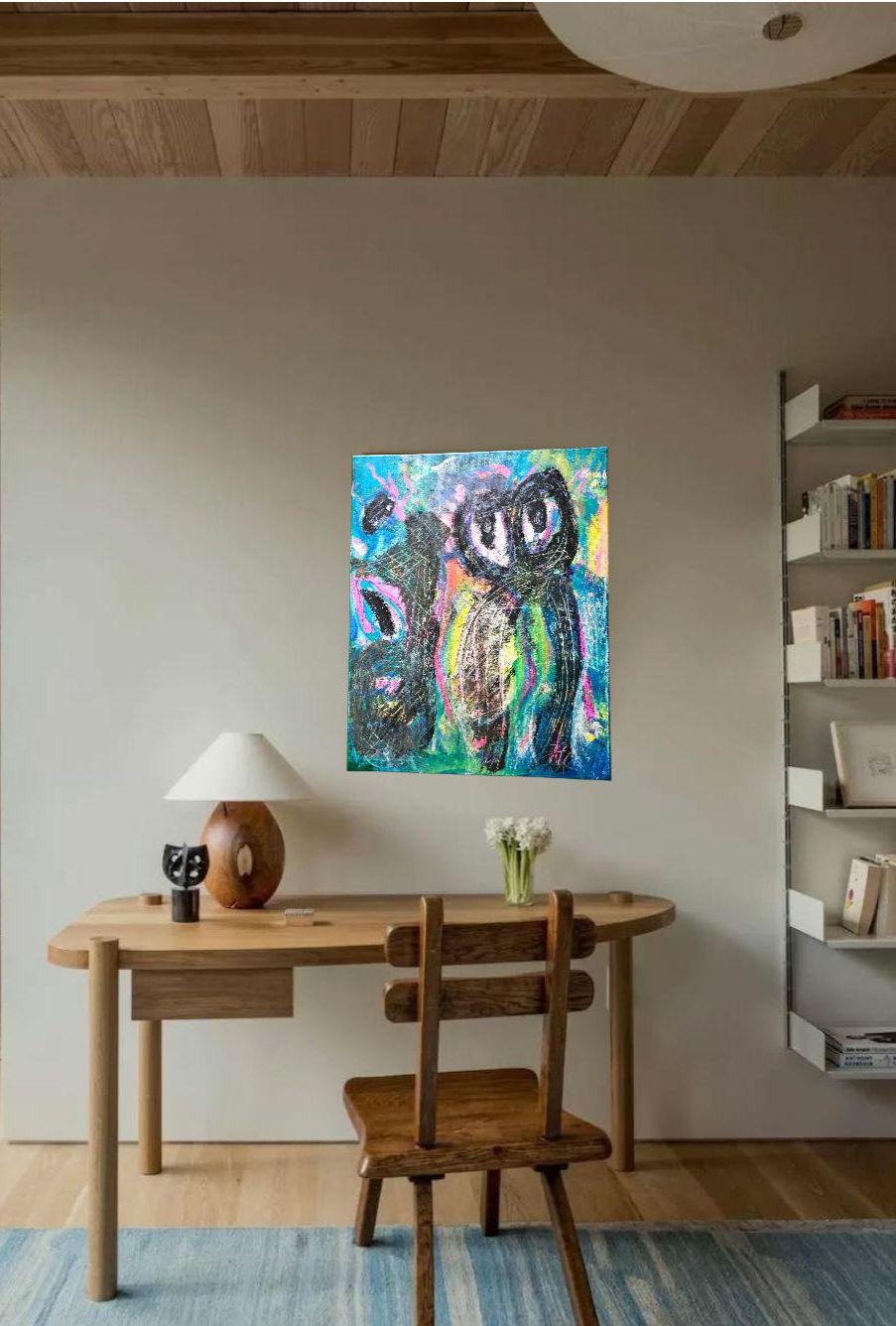 Original Abstract Figure Painting: Vivid Pink Mixed Media Canvas Art