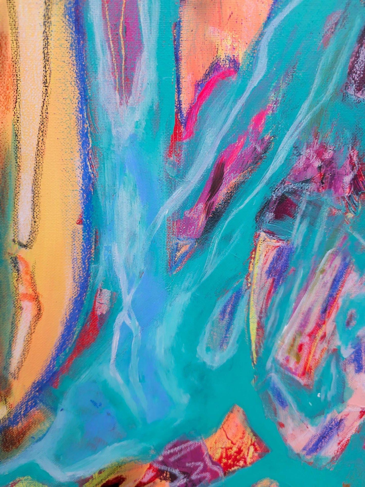 Original Abstract Painting: Teal Aqua Orange Canvas Art by Lin Kensington