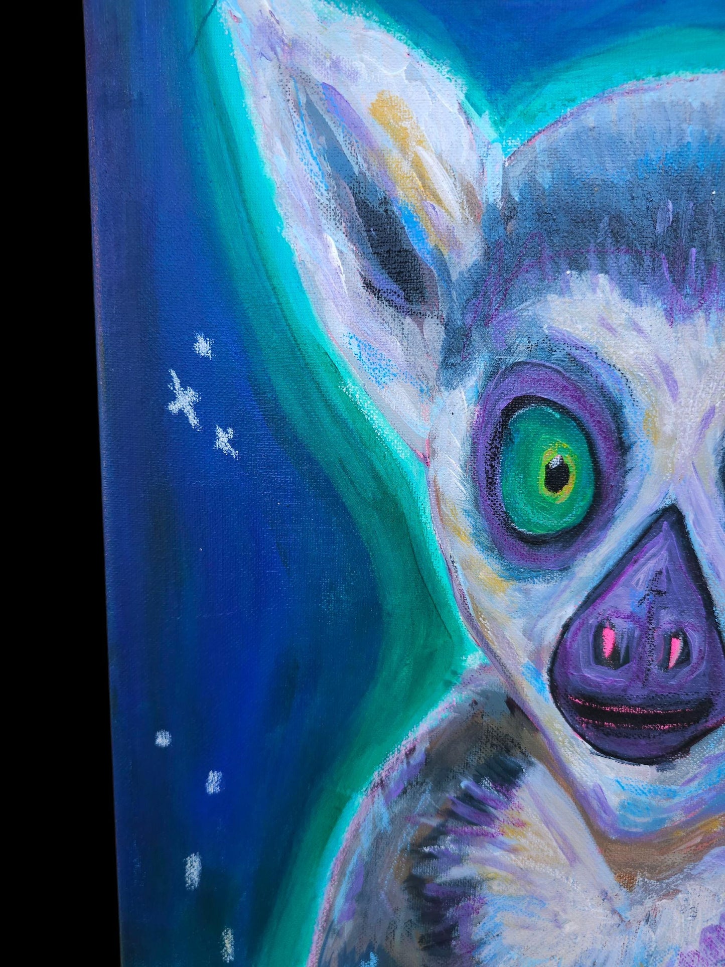 Starry Night Lemur Painting: Original Acrylic Canvas Art by Lin Kensington