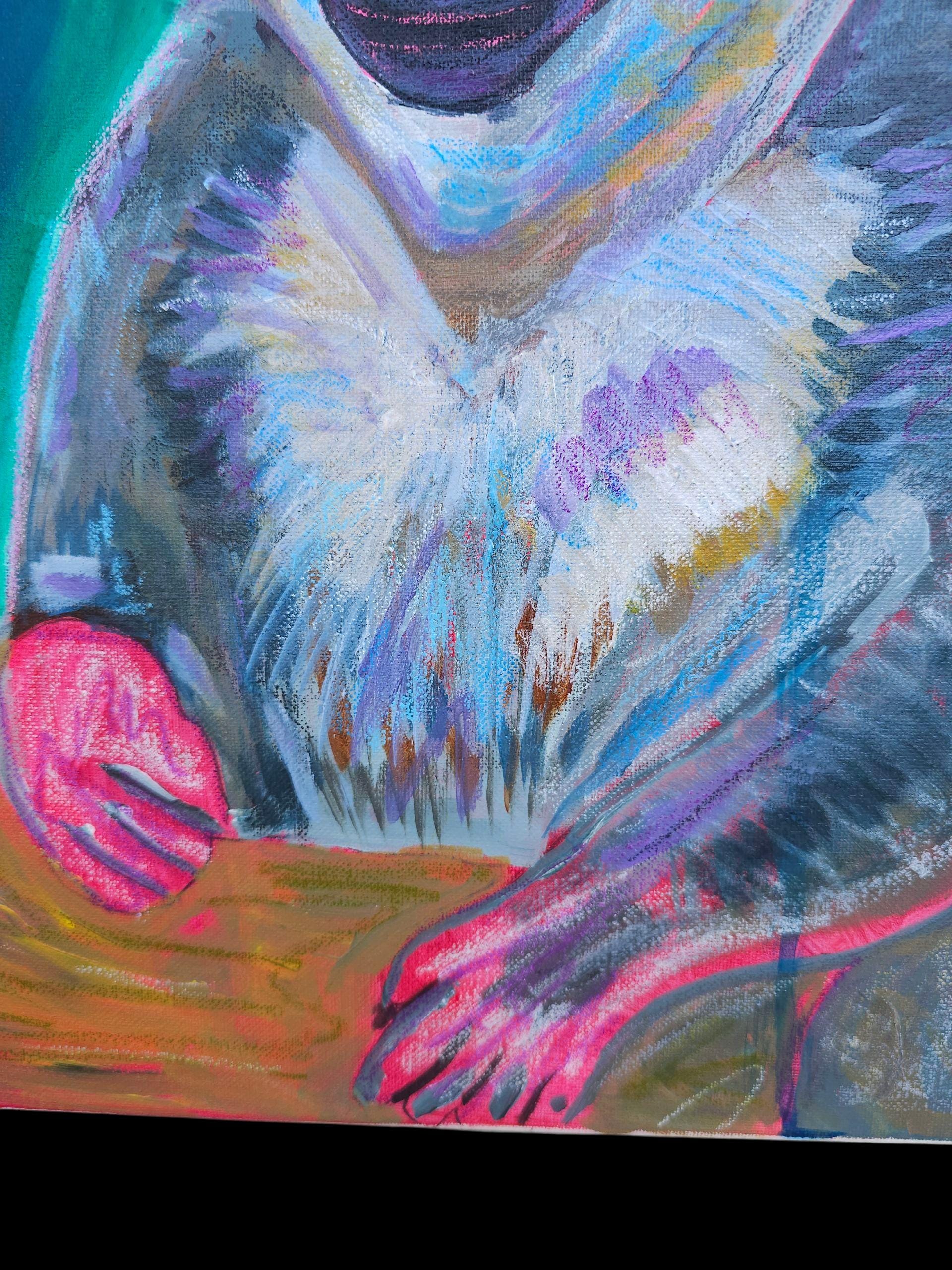 Starry Night Lemur Painting: Original Acrylic Canvas Art by Lin Kensington