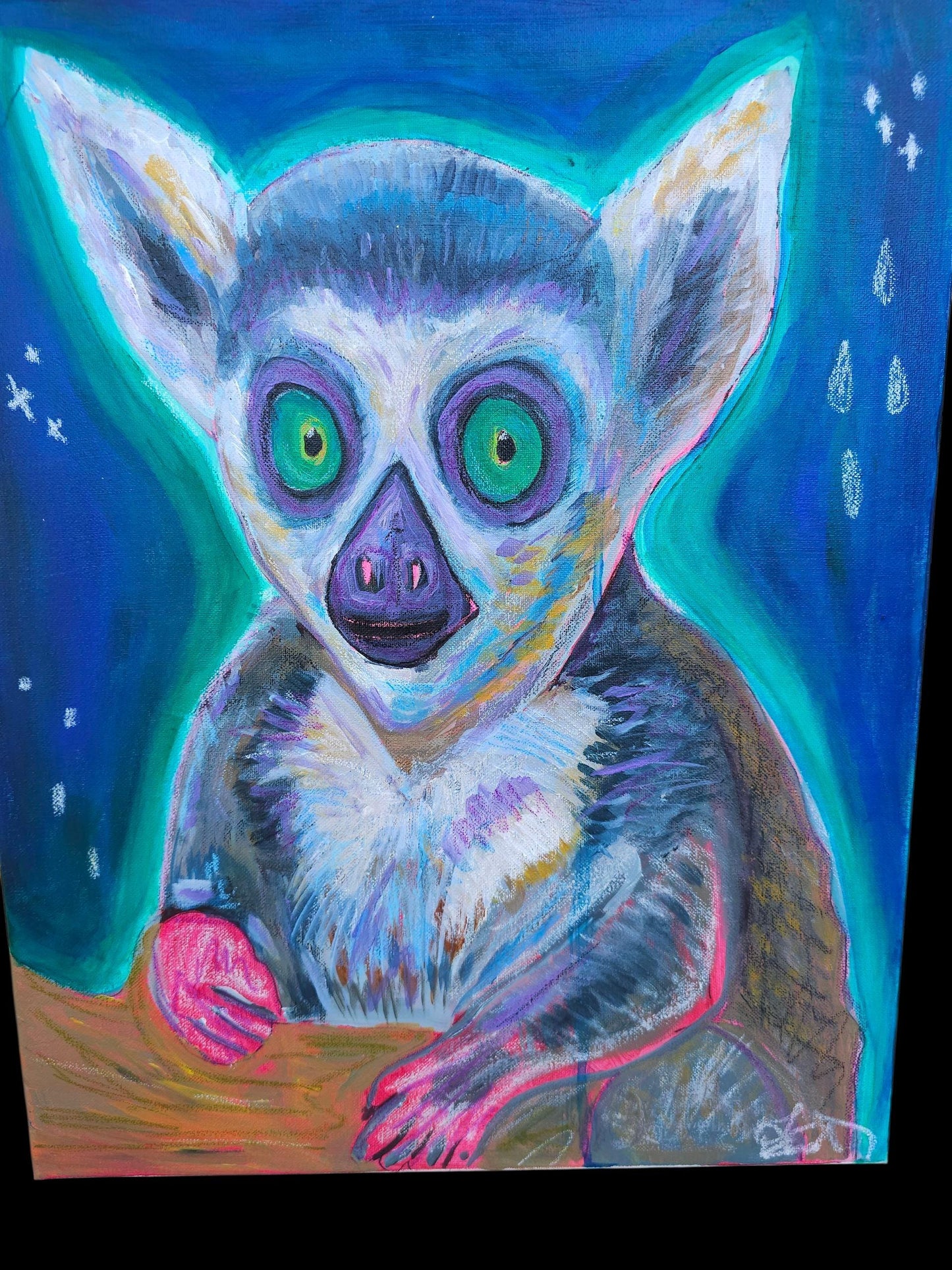 Starry Night Lemur Painting: Original Acrylic Canvas Art by Lin Kensington