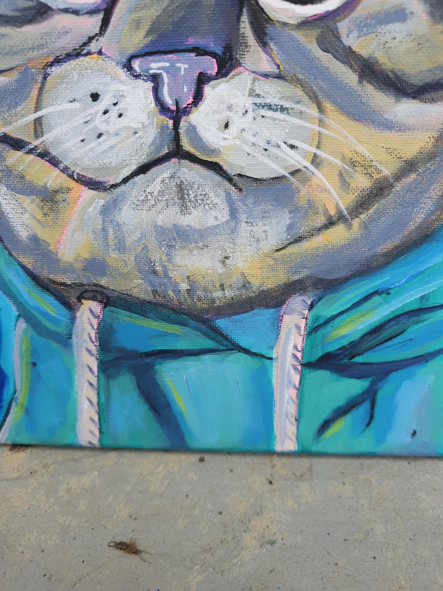 Hoodie Cat Painting: Original Acrylic Art, Whimsical Feline Portrait