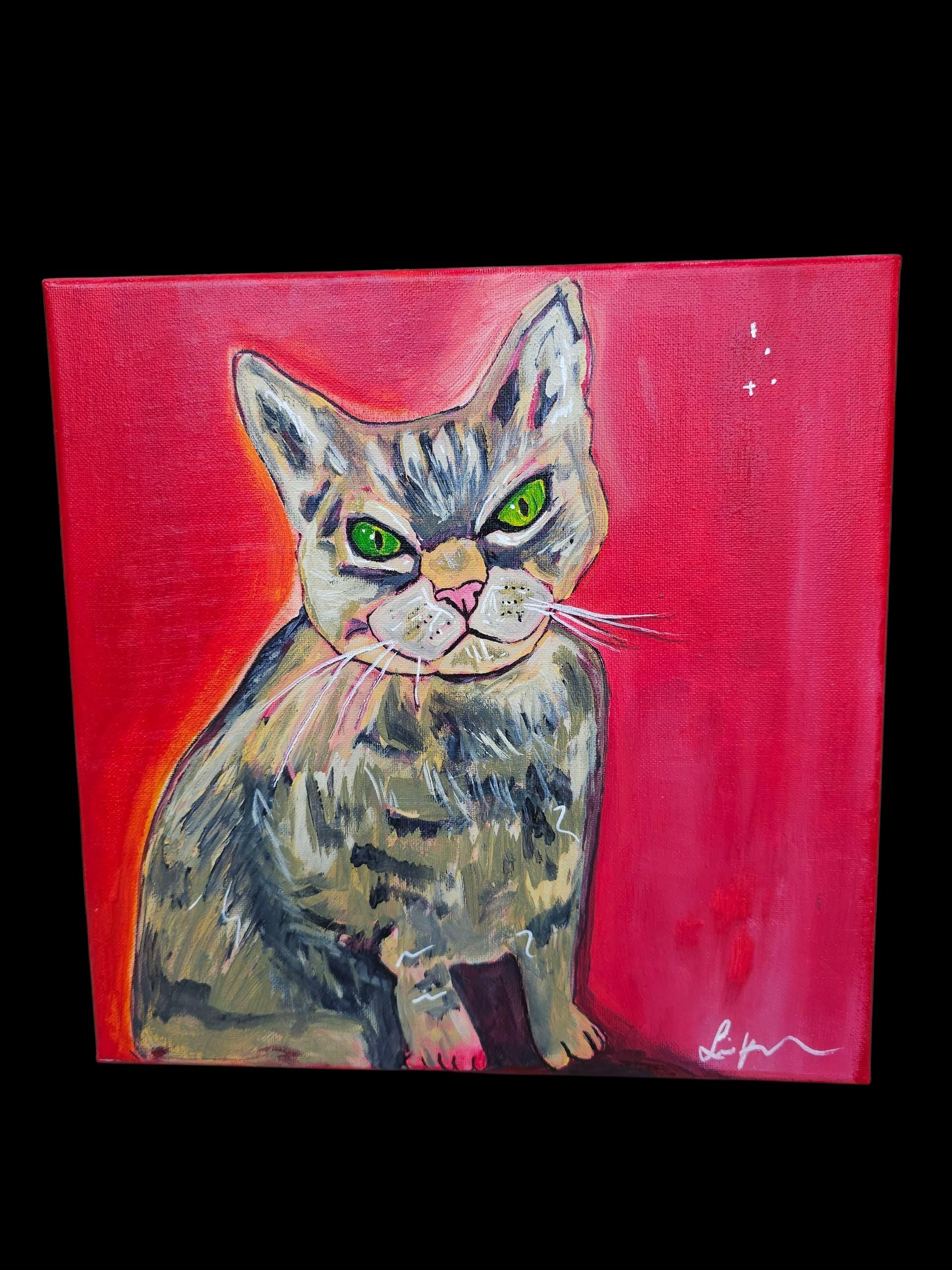 Original Grumpy Cat Painting: Whimsical Acrylic Pop Art