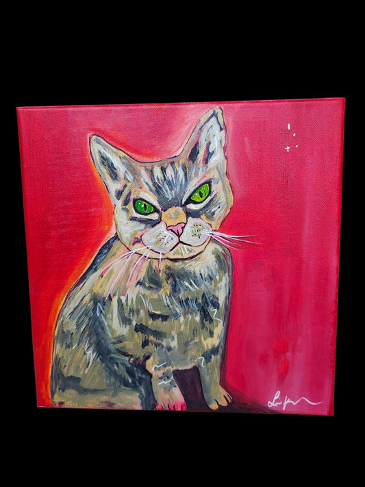Original Grumpy Cat Painting: Whimsical Acrylic Pop Art
