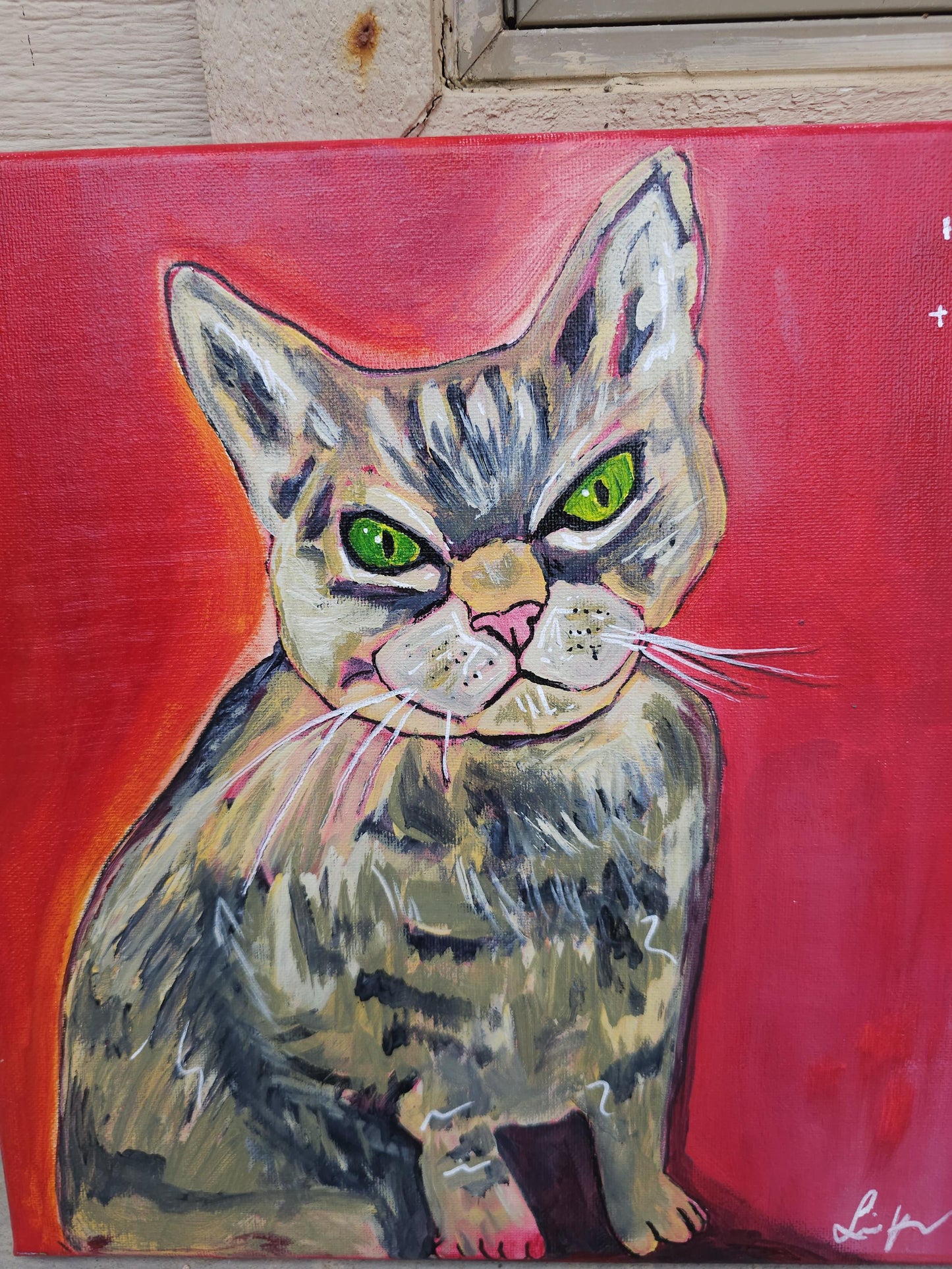 Original Grumpy Cat Painting: Whimsical Acrylic Pop Art