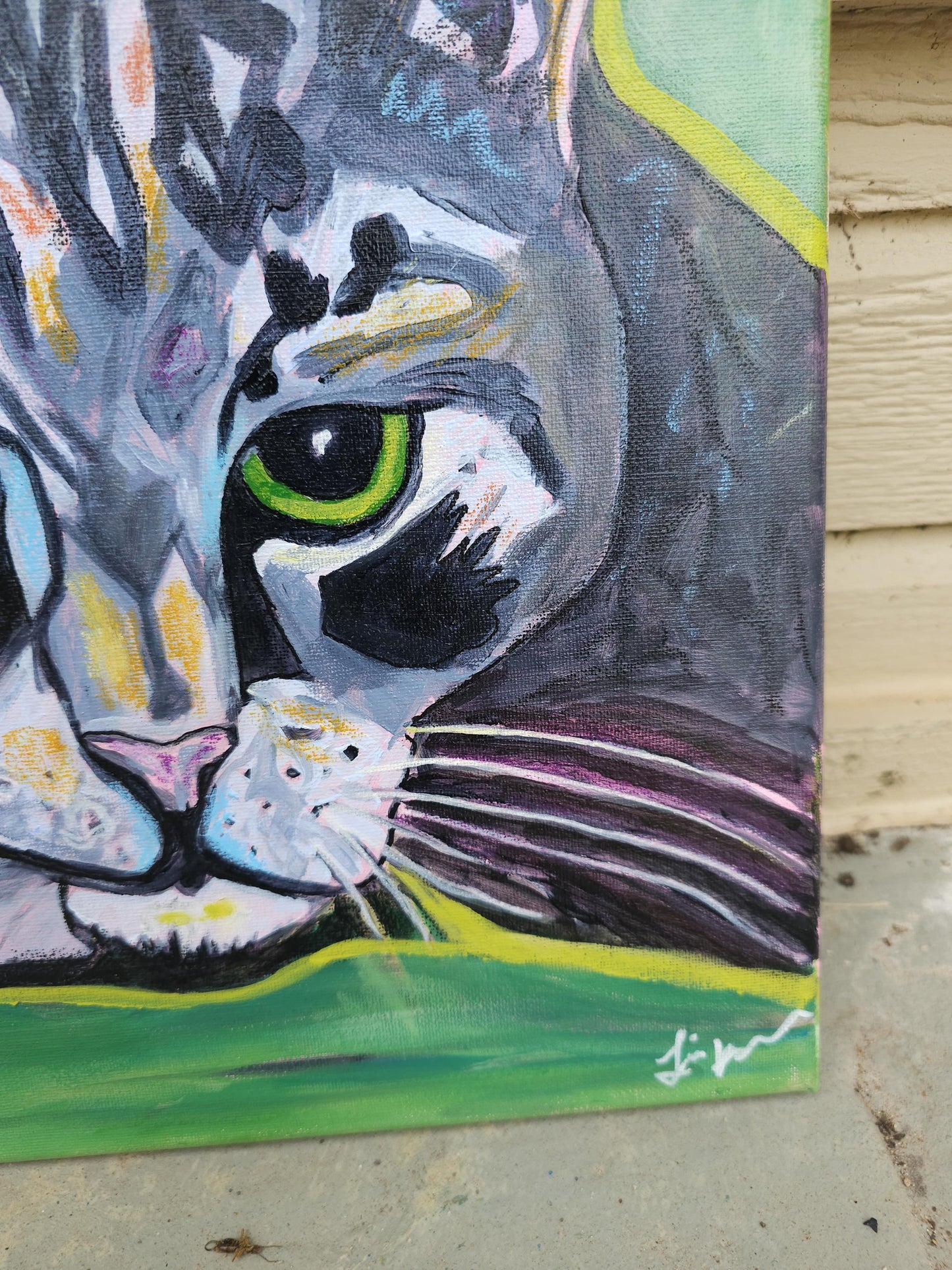 Unbothered Cat Painting: Original Acrylic Whimsical Pop Art, 12x12 Canvas