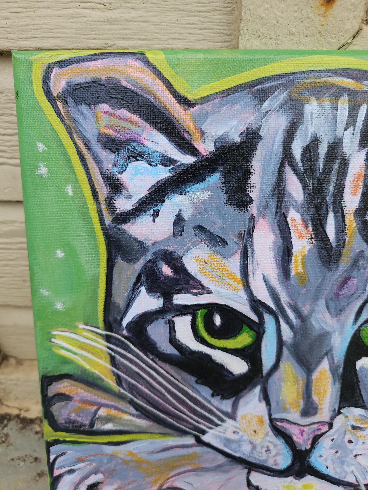 Unbothered Cat Painting: Original Acrylic Whimsical Pop Art, 12x12 Canvas