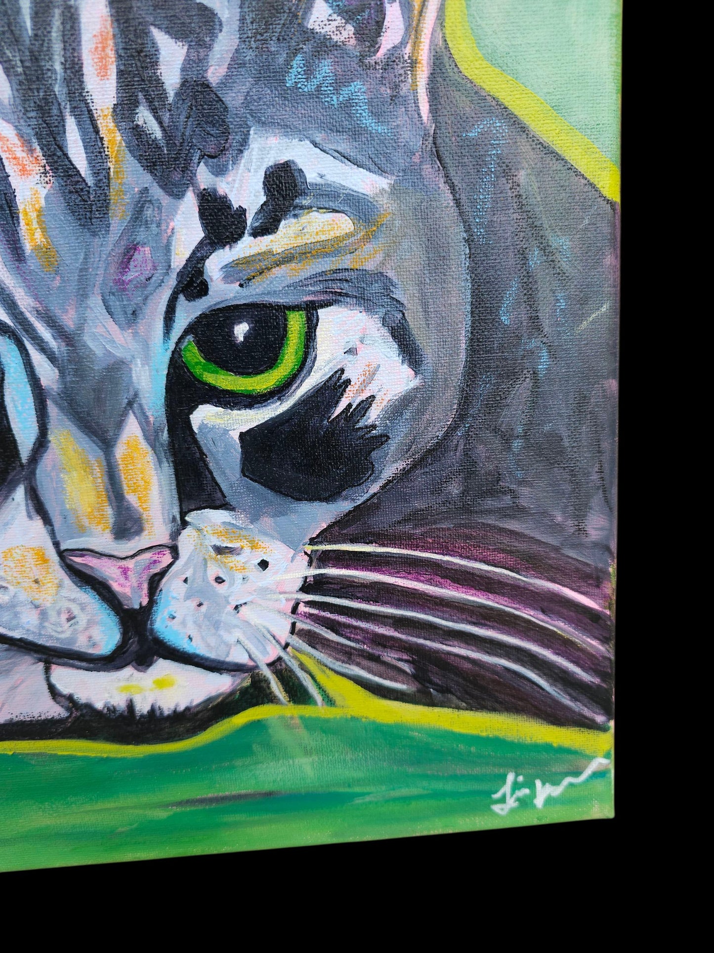 Unbothered Cat Painting: Original Acrylic Whimsical Pop Art, 12x12 Canvas