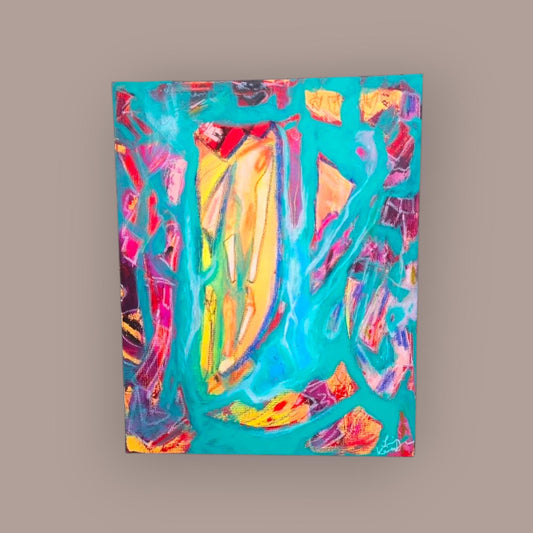 Original Abstract Painting: Teal Aqua Orange Canvas Art by Lin Kensington