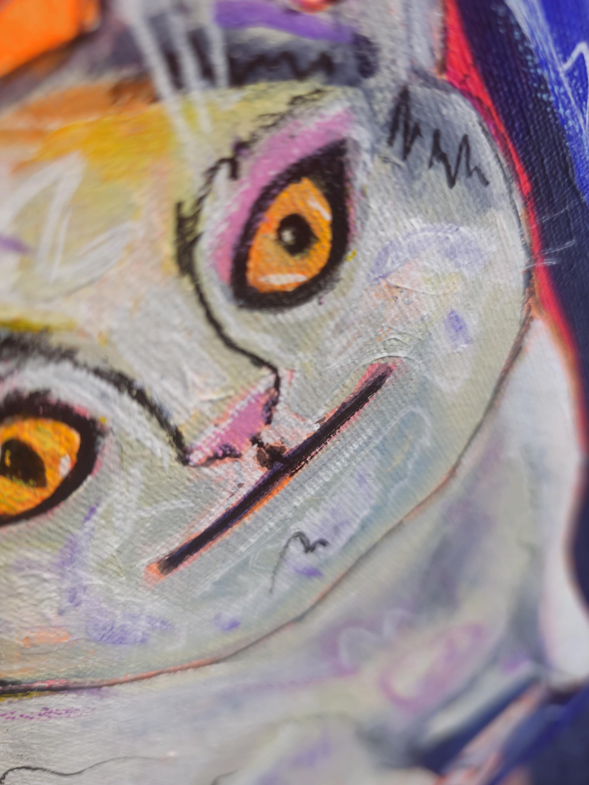 Meme Cat Painting: Whimsical Acrylic Art with Lanterns (12x12)