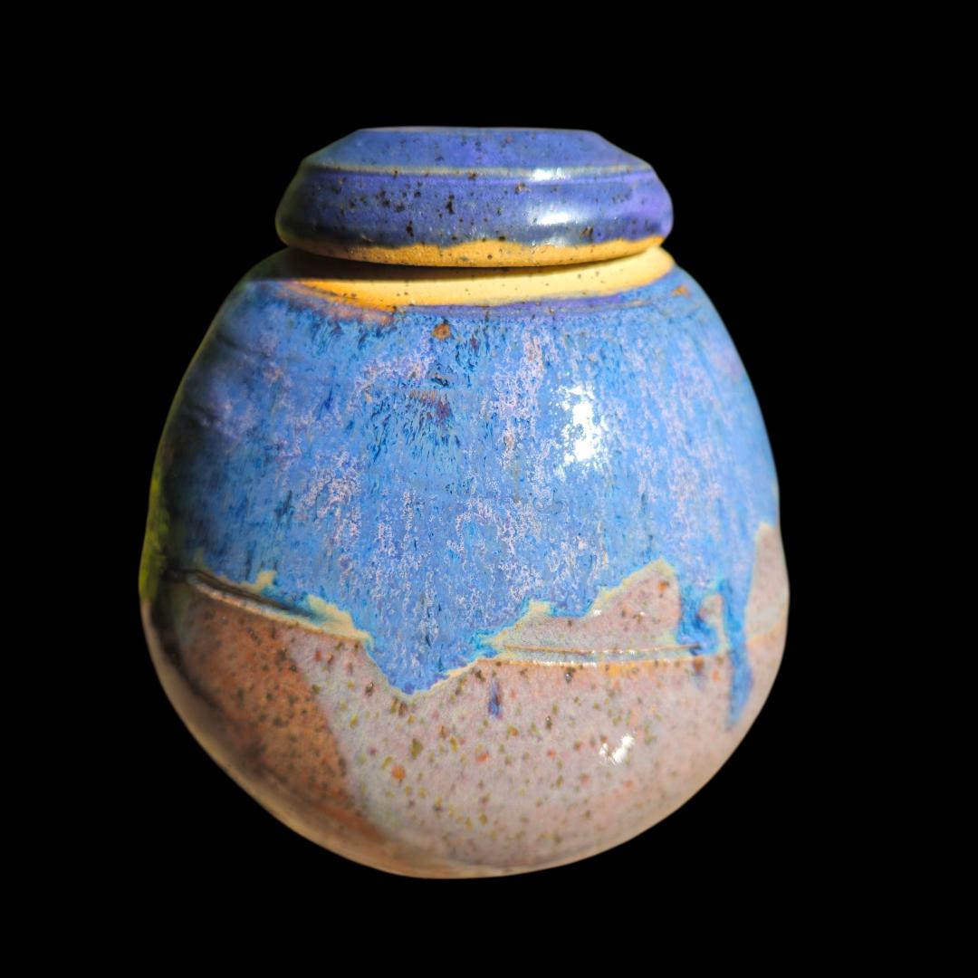 Handmade Ceramic Lidded Jar: Purple Glaze, Speckled Clay Stoneware, Signed Art Pottery (7" x 6")