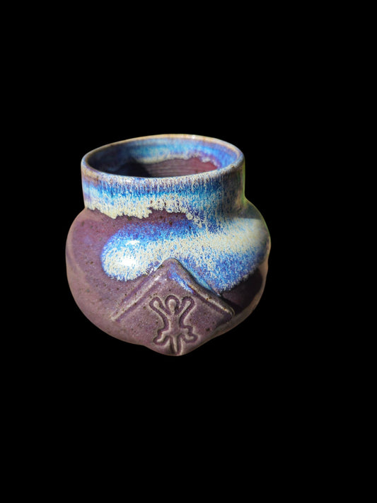 Handmade Gecko Mug: Purple rainbow fade Titanium Pottery, 8 oz ceramic art