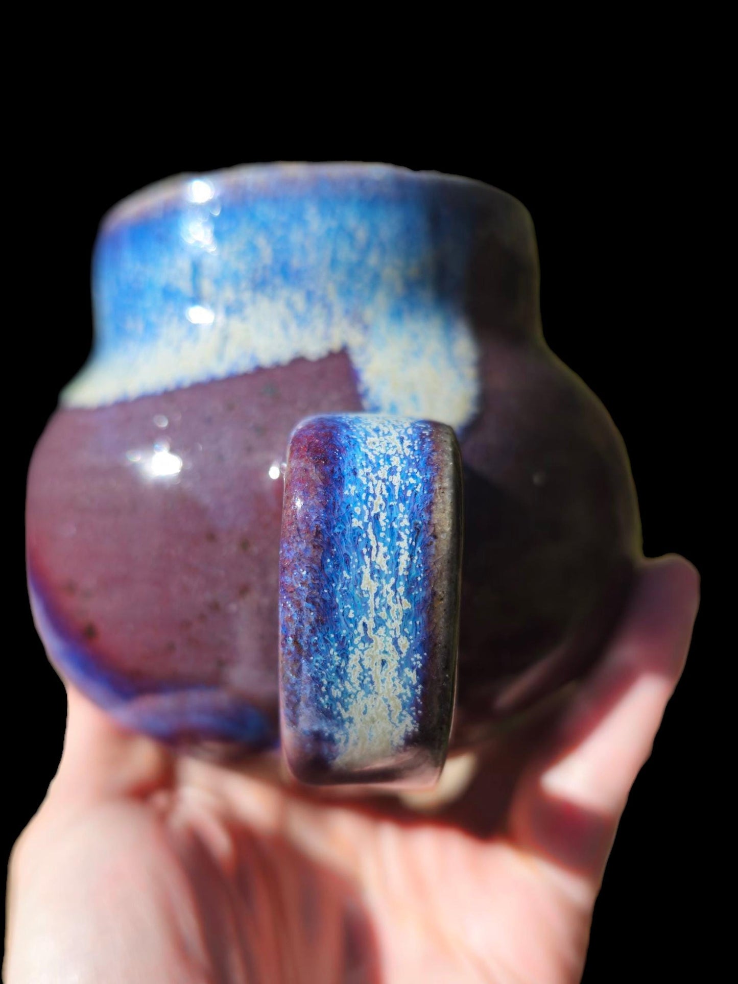 Handmade Gecko Mug: Purple rainbow fade Titanium Pottery, 8 oz ceramic art