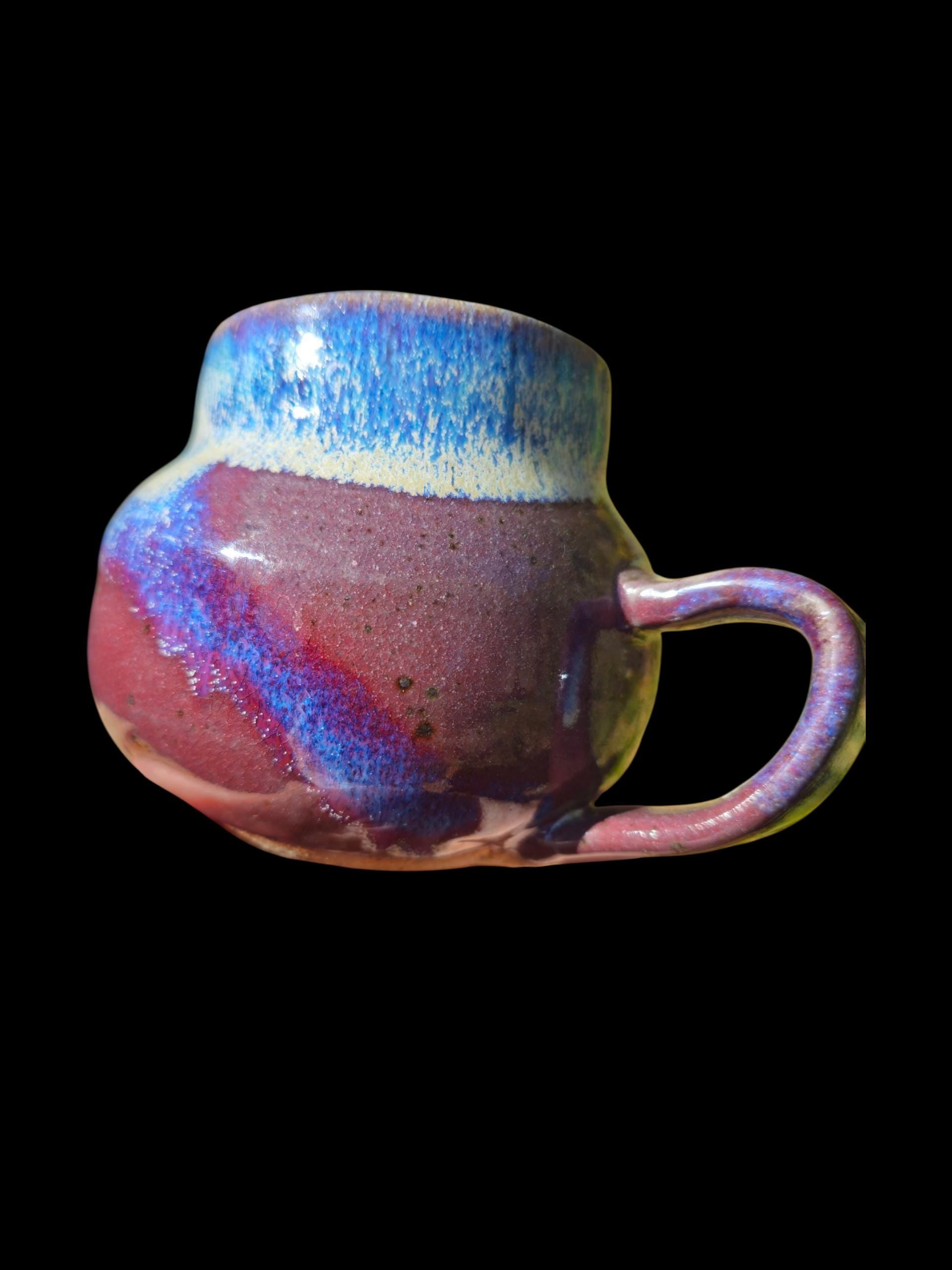 Handmade Gecko Mug: Purple rainbow fade Titanium Pottery, 8 oz ceramic art