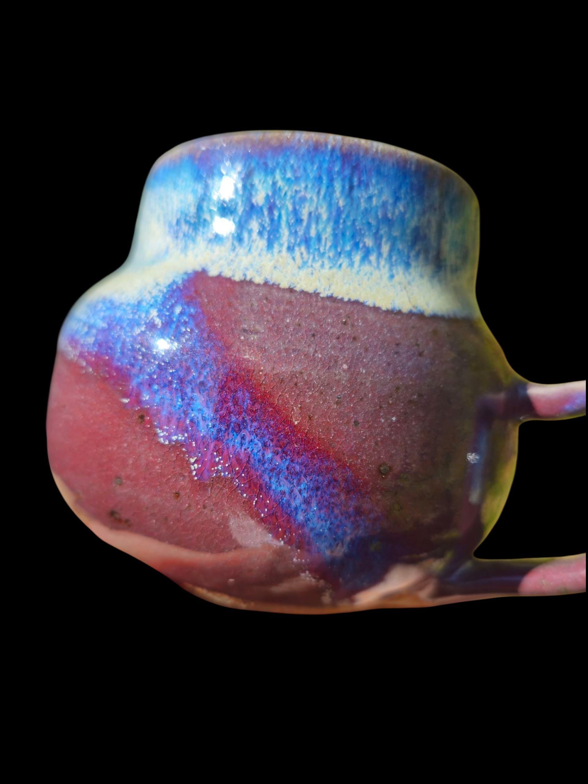 Handmade Gecko Mug: Purple rainbow fade Titanium Pottery, 8 oz ceramic art