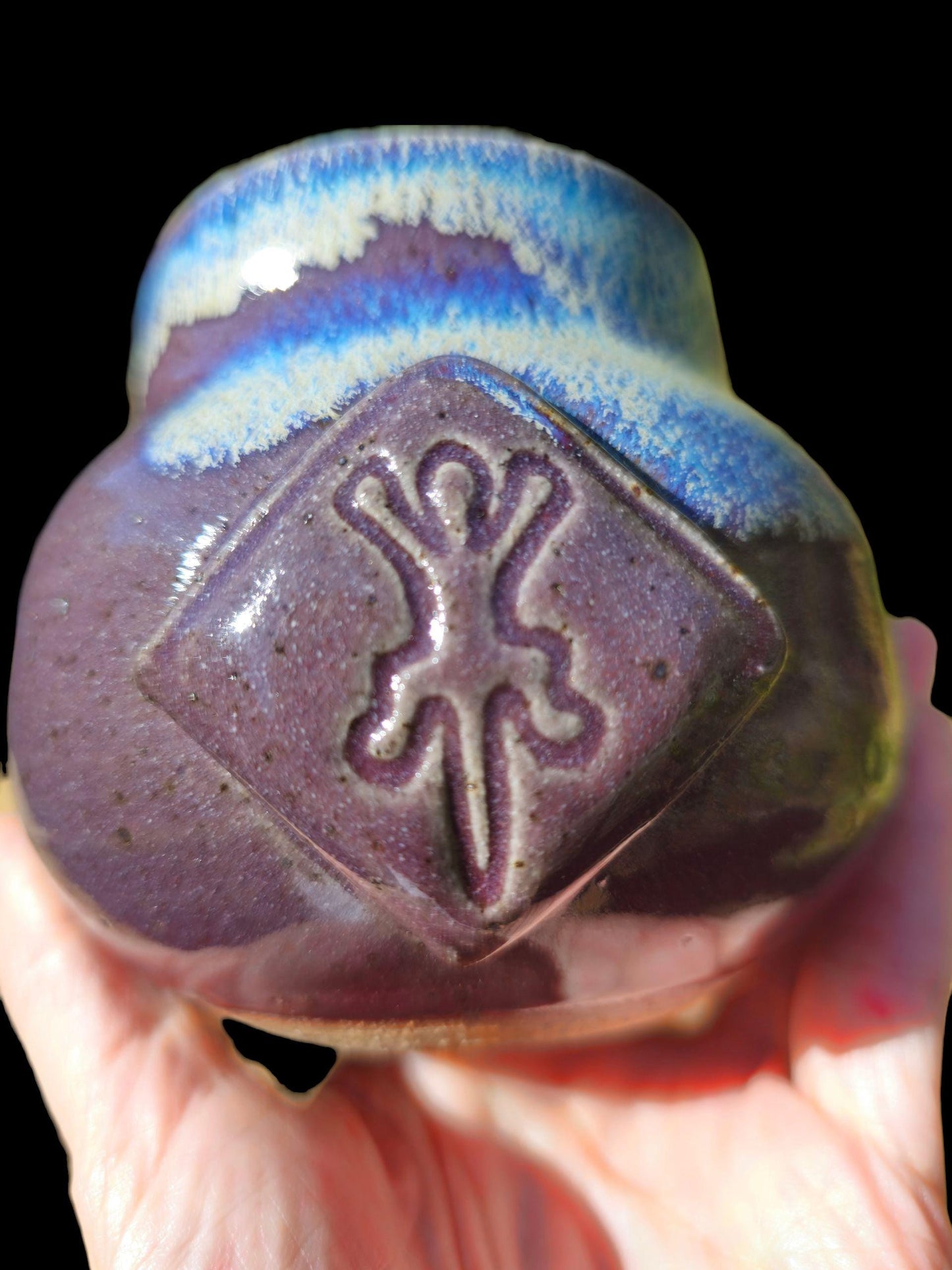 Handmade Gecko Mug: Purple rainbow fade Titanium Pottery, 8 oz ceramic art