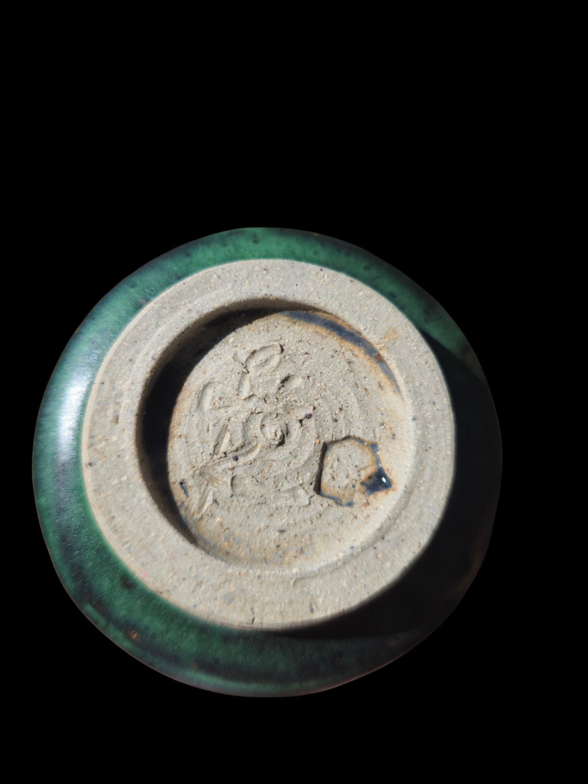 Reitz Green Gas Fired Glazed Ceramic Cup: Handmade Pottery, yunomi footed stoneware