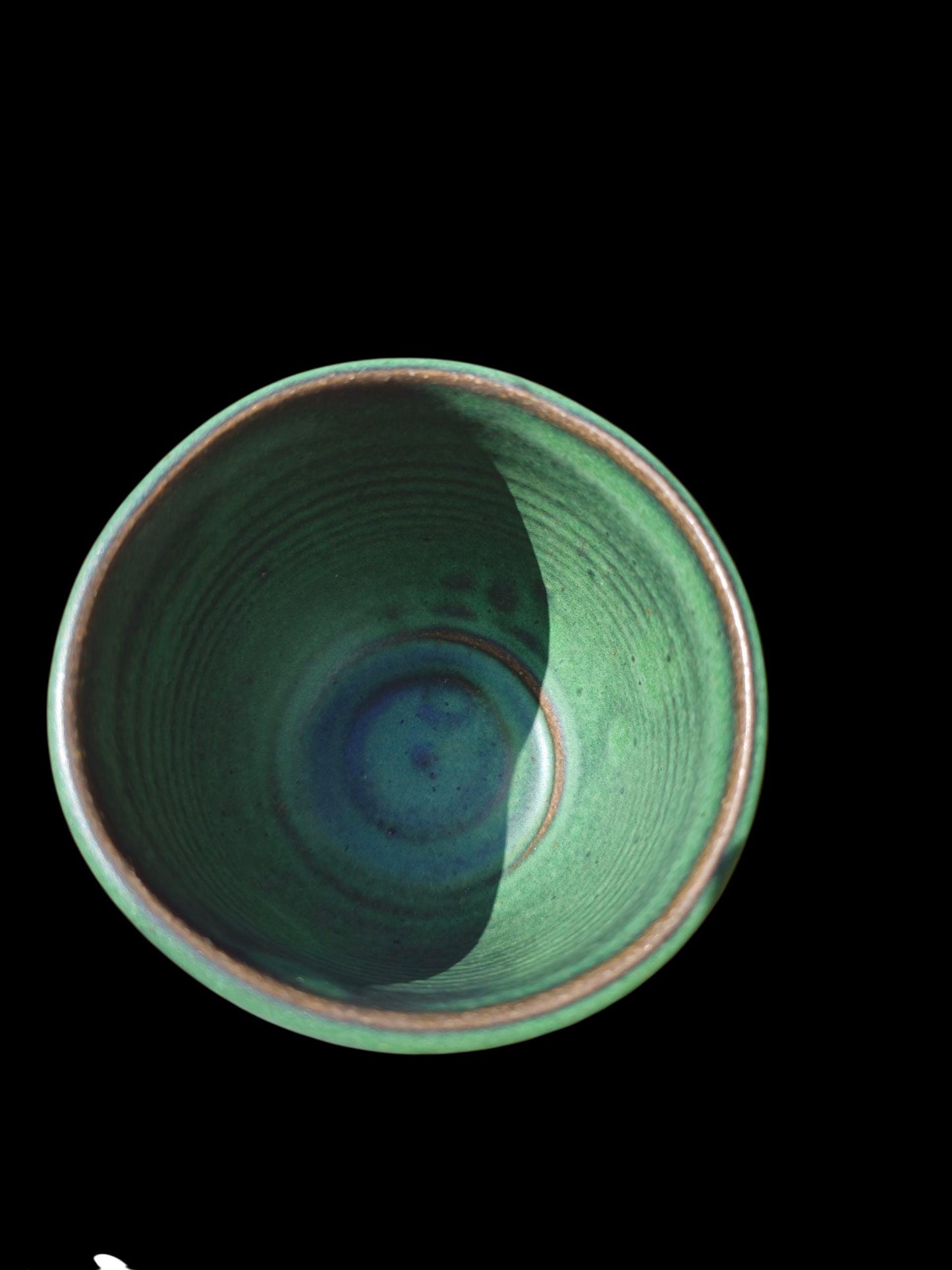 Reitz Green Gas Fired Glazed Ceramic Cup: Handmade Pottery, yunomi footed stoneware