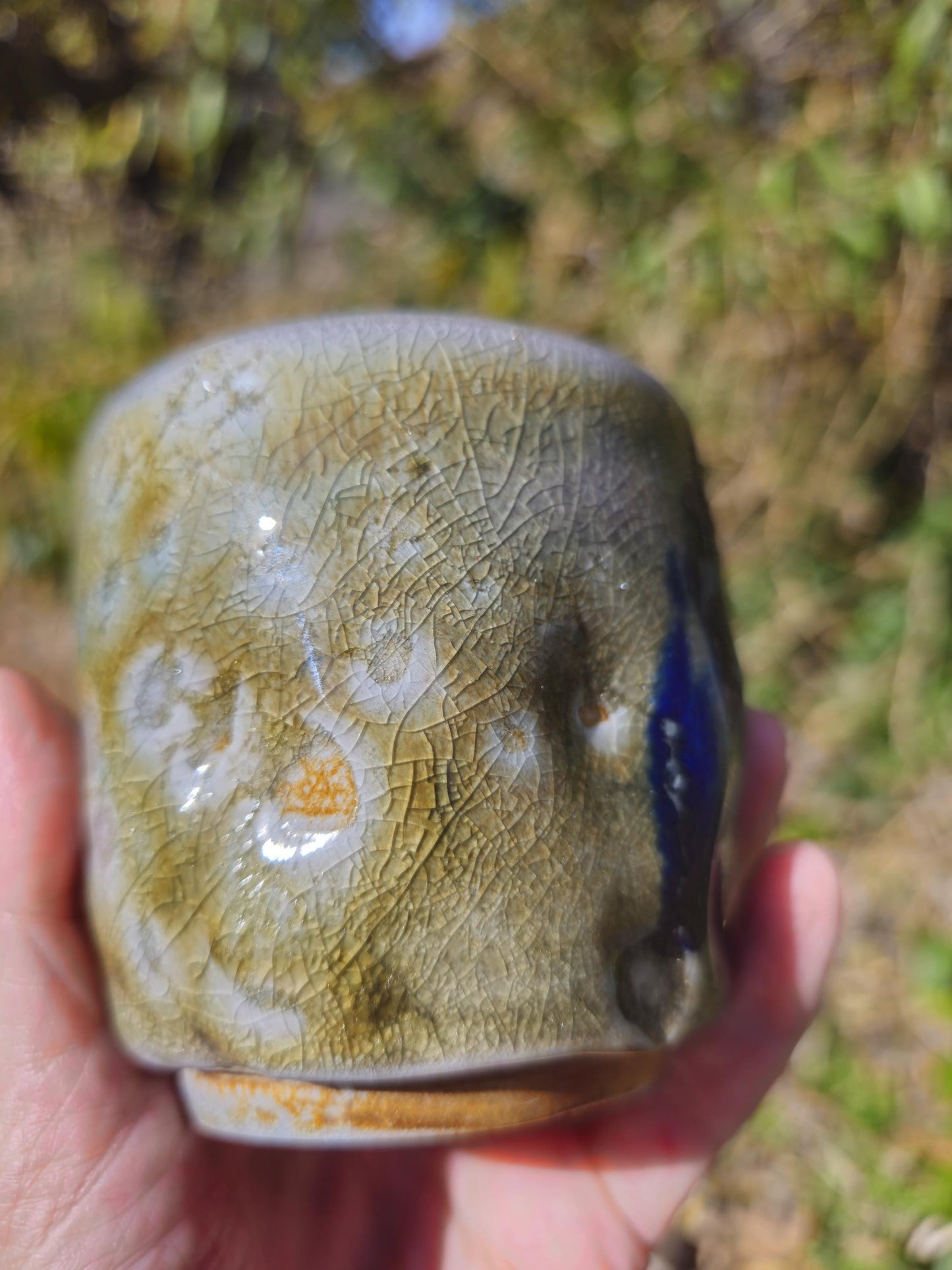 Handmade Soda Fired Ceramic Cup: Cobalt Shino Glaze, 5-6 oz Pottery