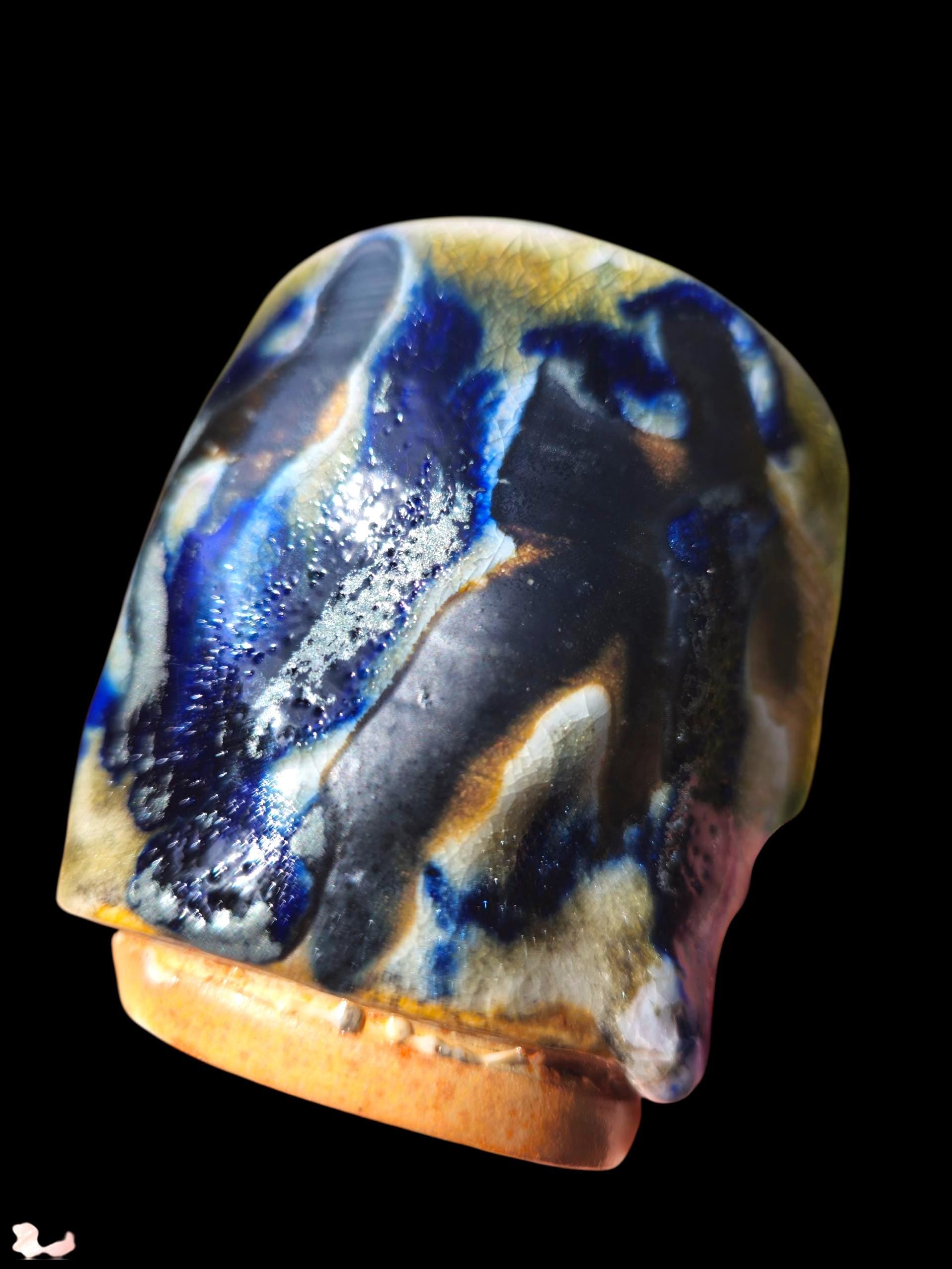 Handmade Soda Fired Ceramic Cup: Cobalt Shino Glaze, 5-6 oz Pottery