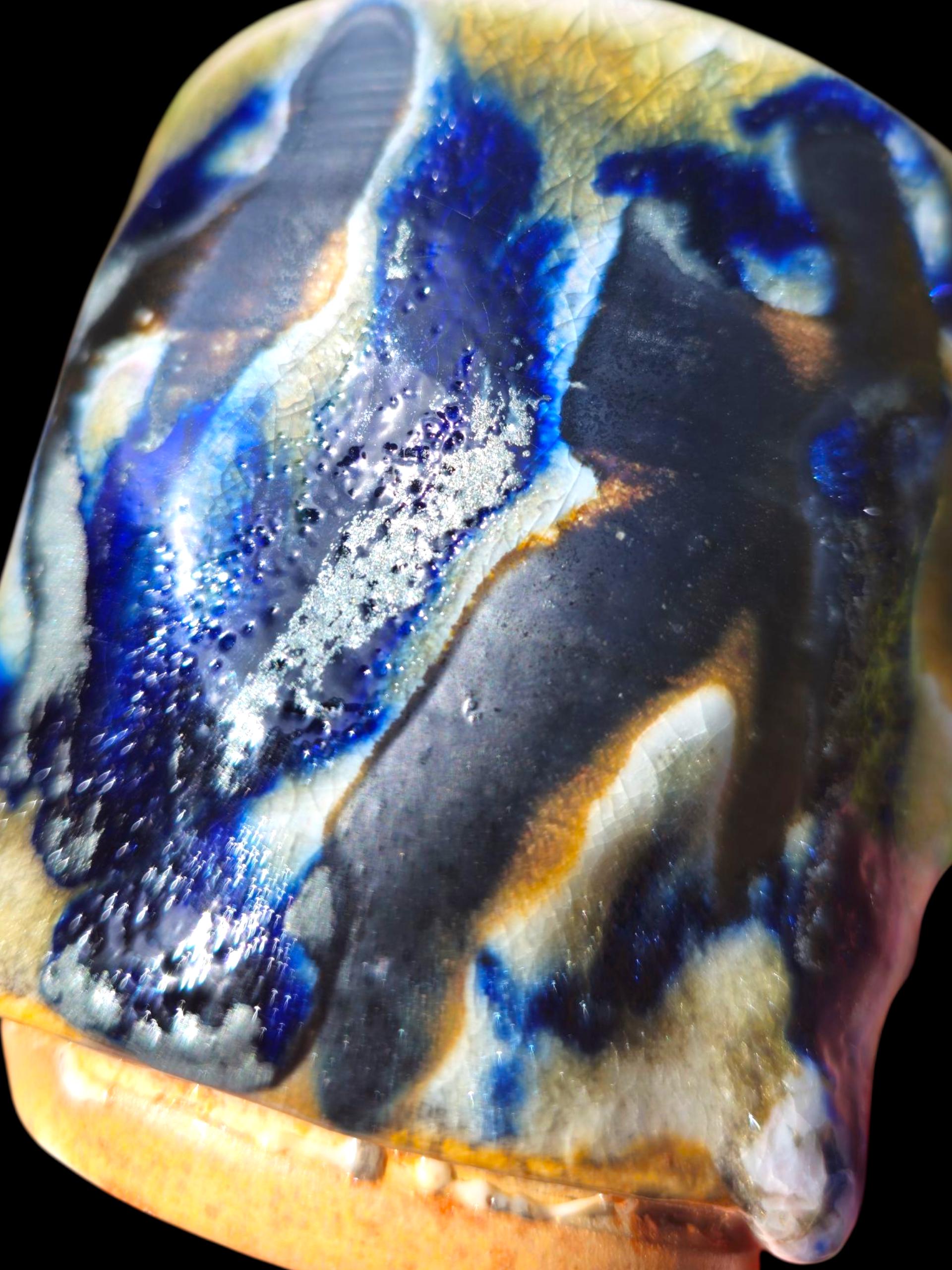 Handmade Soda Fired Ceramic Cup: Cobalt Shino Glaze, 5-6 oz Pottery