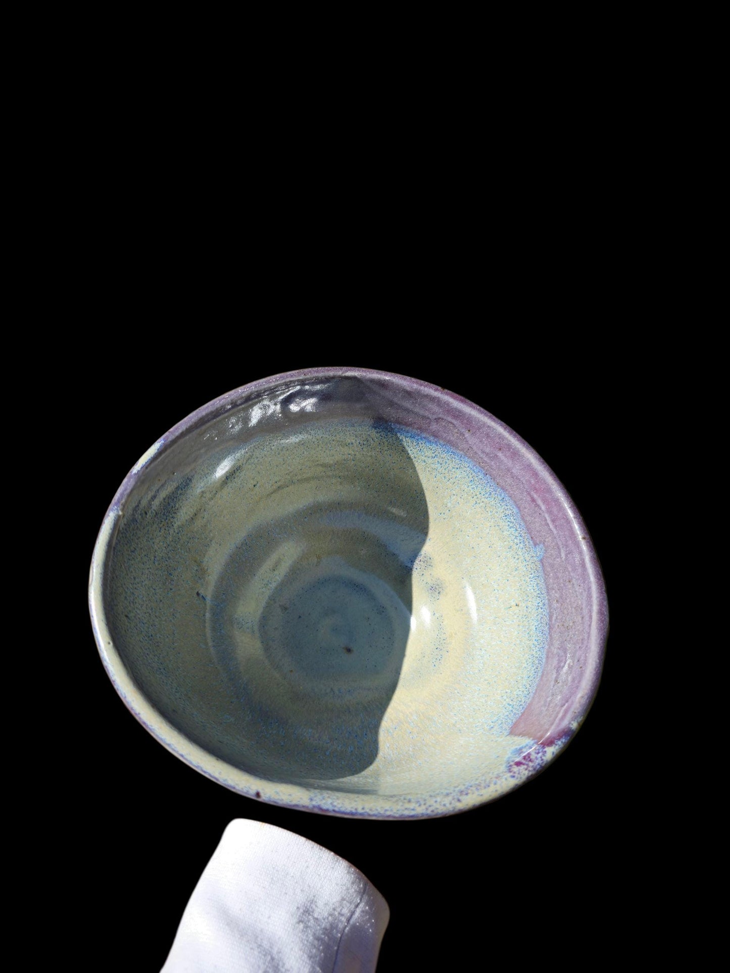 Handmade Carved Purple Wave Bowl: Porcelain Slip Glaze, Ceramic Serving Bowl, Art Pottery (6")