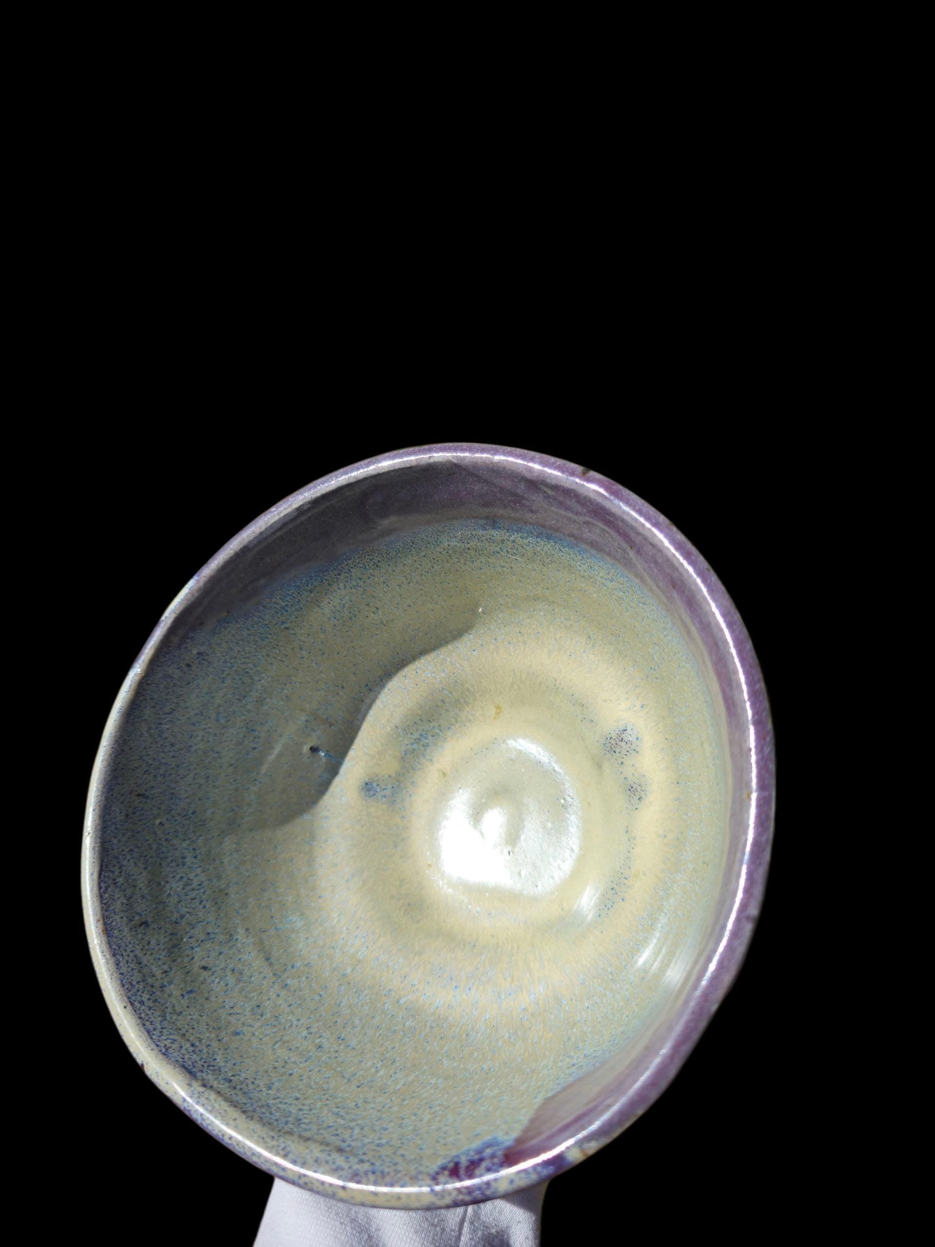Handmade Carved Purple Wave Bowl: Porcelain Slip Glaze, Ceramic Serving Bowl, Art Pottery (6")