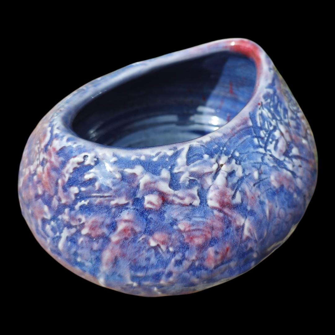 Handmade Ceramic rounded Sculptural bowl vessel: Blue Pottery Art, Pacific Edge Collection