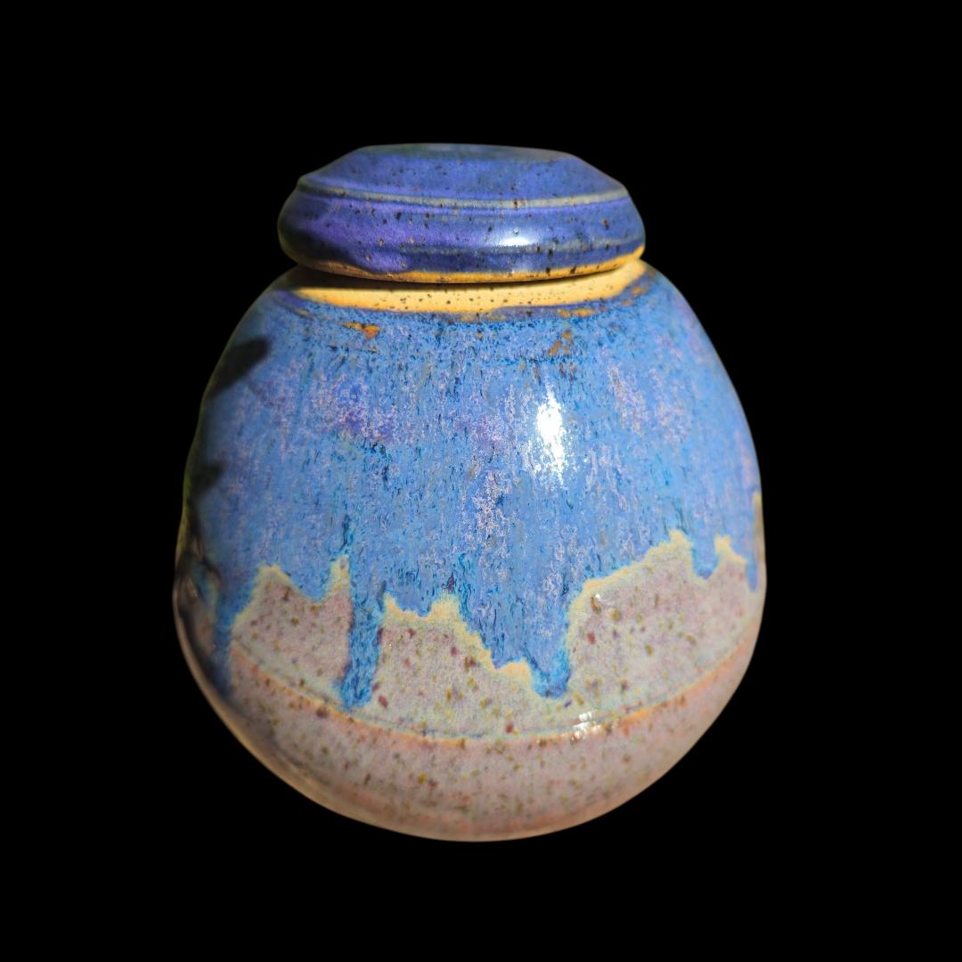 Handmade Ceramic Lidded Jar: Purple Glaze, Speckled Clay Stoneware, Signed Art Pottery (7" x 6")