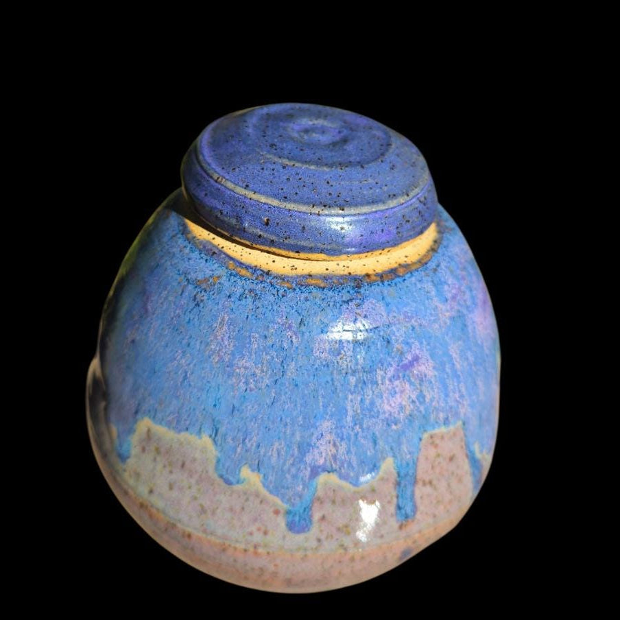 Handmade Ceramic Lidded Jar: Purple Glaze, Speckled Clay Stoneware, Signed Art Pottery (7" x 6")