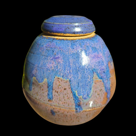 Handmade Ceramic Lidded Jar: Purple Glaze, Speckled Clay Stoneware, Signed Art Pottery (7" x 6")