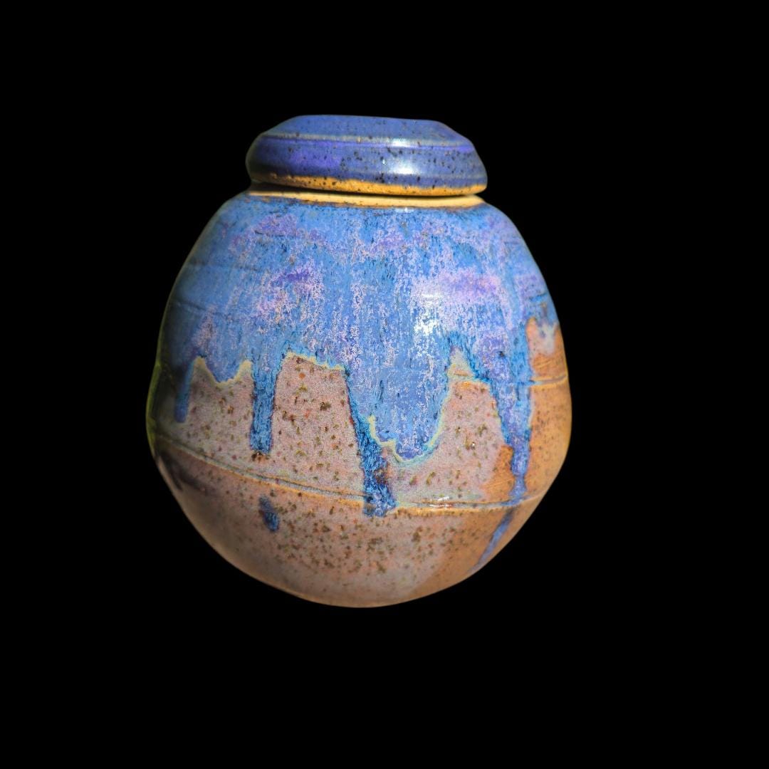 Handmade Ceramic Lidded Jar: Purple Glaze, Speckled Clay Stoneware, Signed Art Pottery (7" x 6")