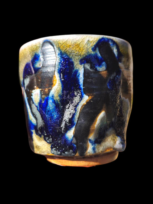 Handmade Soda Fired Ceramic Cup: Cobalt Shino Glaze, 5-6 oz Pottery