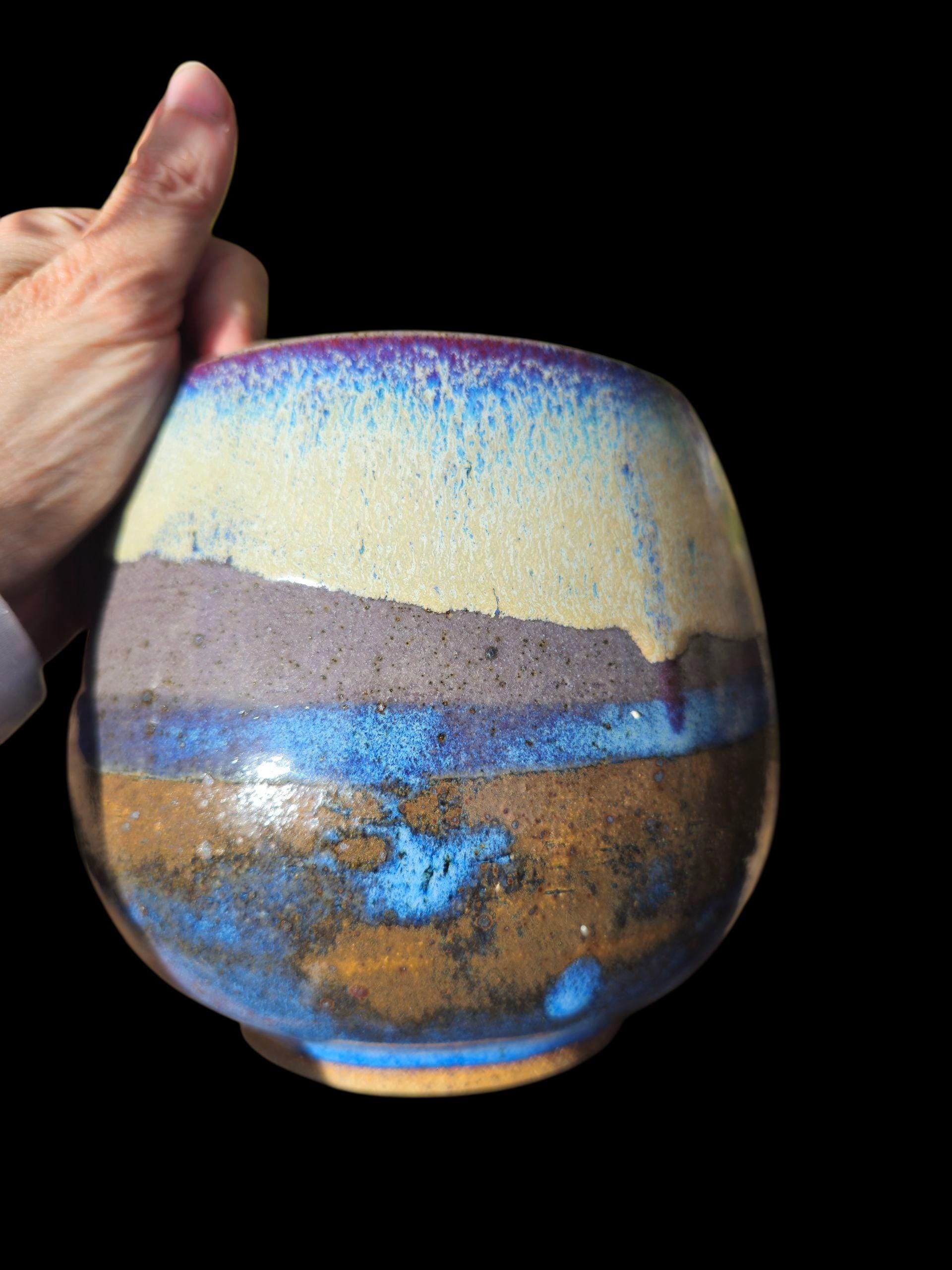 Handmade Ceramic Sculptural Vase Vessel Beachy Ocean Art Pottery, Signed footed