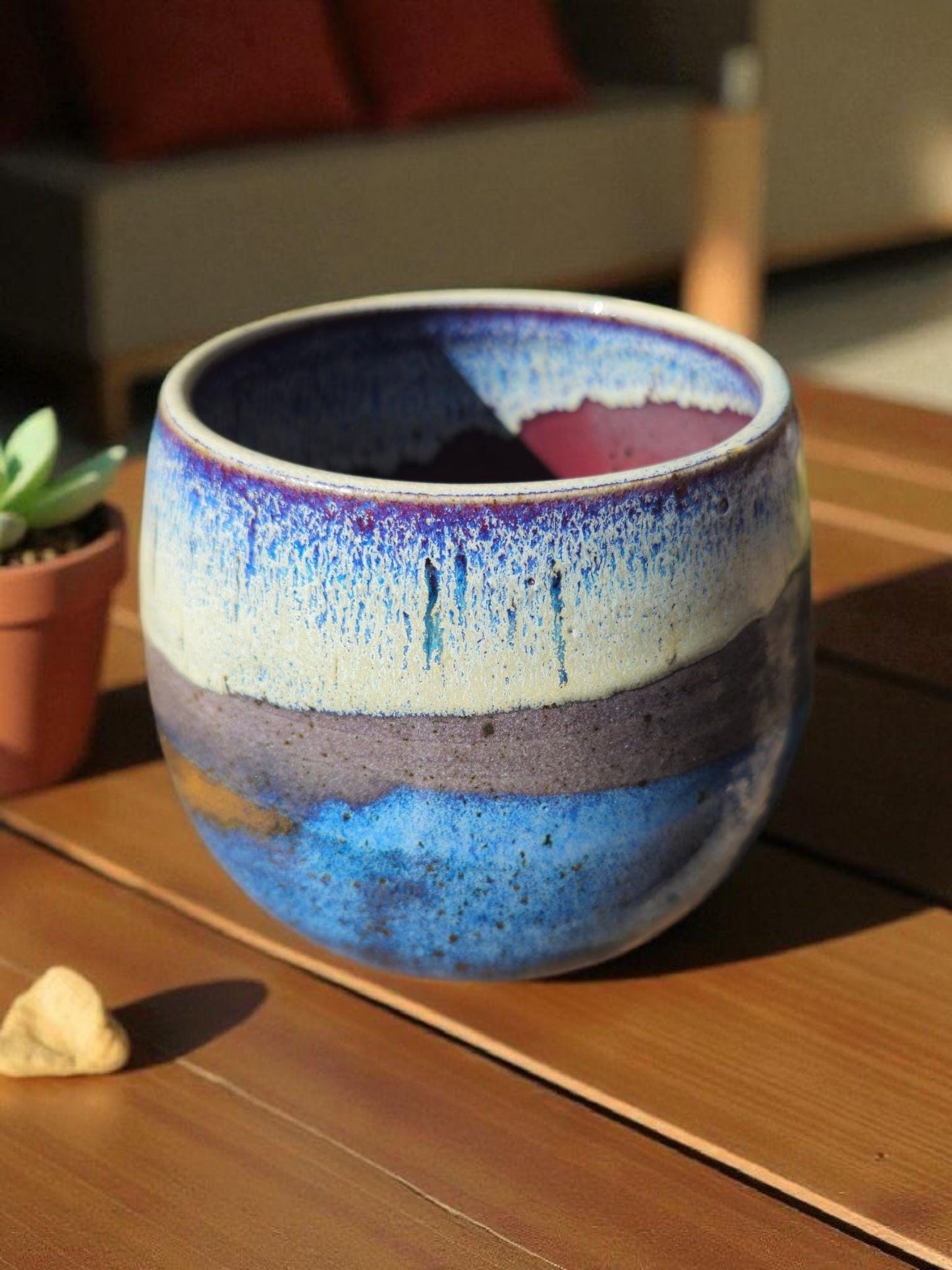 Handmade Ceramic Sculptural Vase Vessel Beachy Ocean Art Pottery, Signed footed